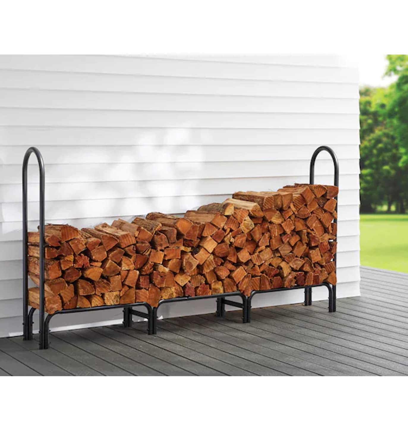 Black Powder Coated Steel Log Rack - Heavy Duty Firewood Holder for Indoor & Outdoor Use - Perfect for Fireplace, Patio, and Camping Storage