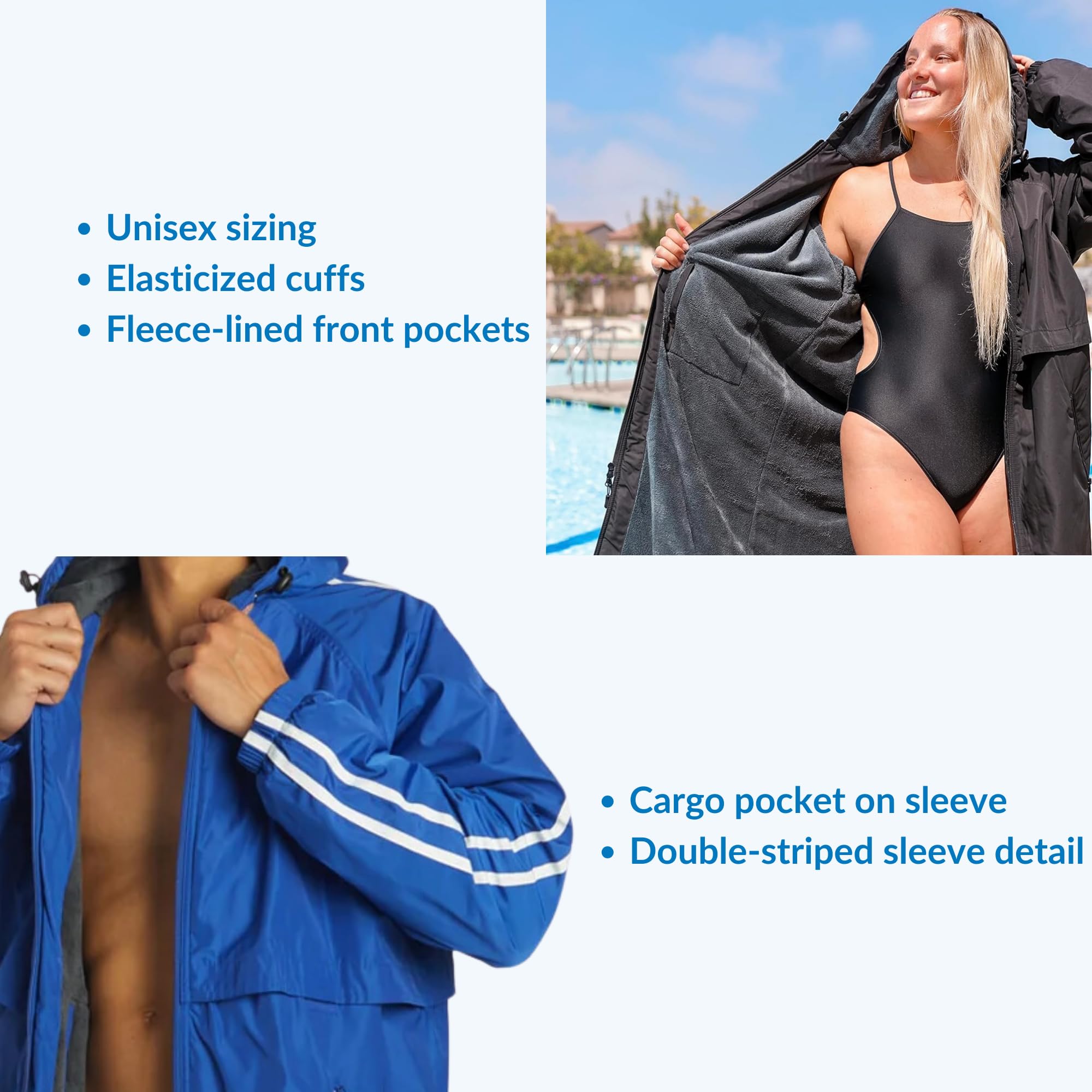 Sporti Unisex Swim Parka with Comfort Plush Fleece Lining - Water Resistant Swim Coat for Men & Women with Multi-Pocket Zipper | Perfect for Swimming, Beach, Poolside & Water Sports Activities