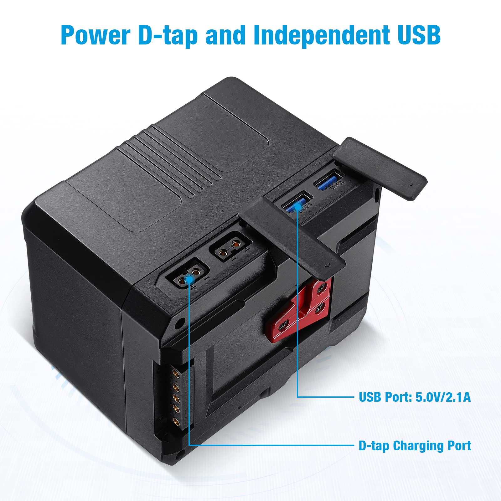 Powerextra V Mount V Lock Rechargeable Battery 222Wh 14.8V 15000mAh with D-Tap Charger & Cable - Compatible with Sony HDCAM XDCAM Digital Cinema Cameras - Perfect for Broadcast Video Camcorders Film Production and On-Location Shooting