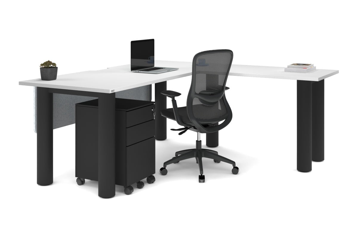 Quadro Cylinder Leg L-Shaped Corner Office Desk - 1800L x 1550W with Cable Management | Modern Home Office & Gaming Setup