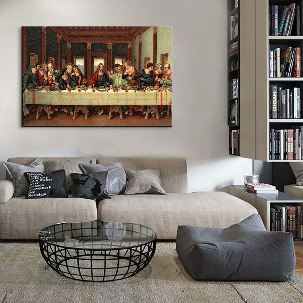 The Last Supper Oil Painting Reproduction - 28x40 Inch Framed Canvas Wall Art, Jesus Christ Religious Decor for Dining Room, Church & Home - Christian Gift & Biblical Artwork