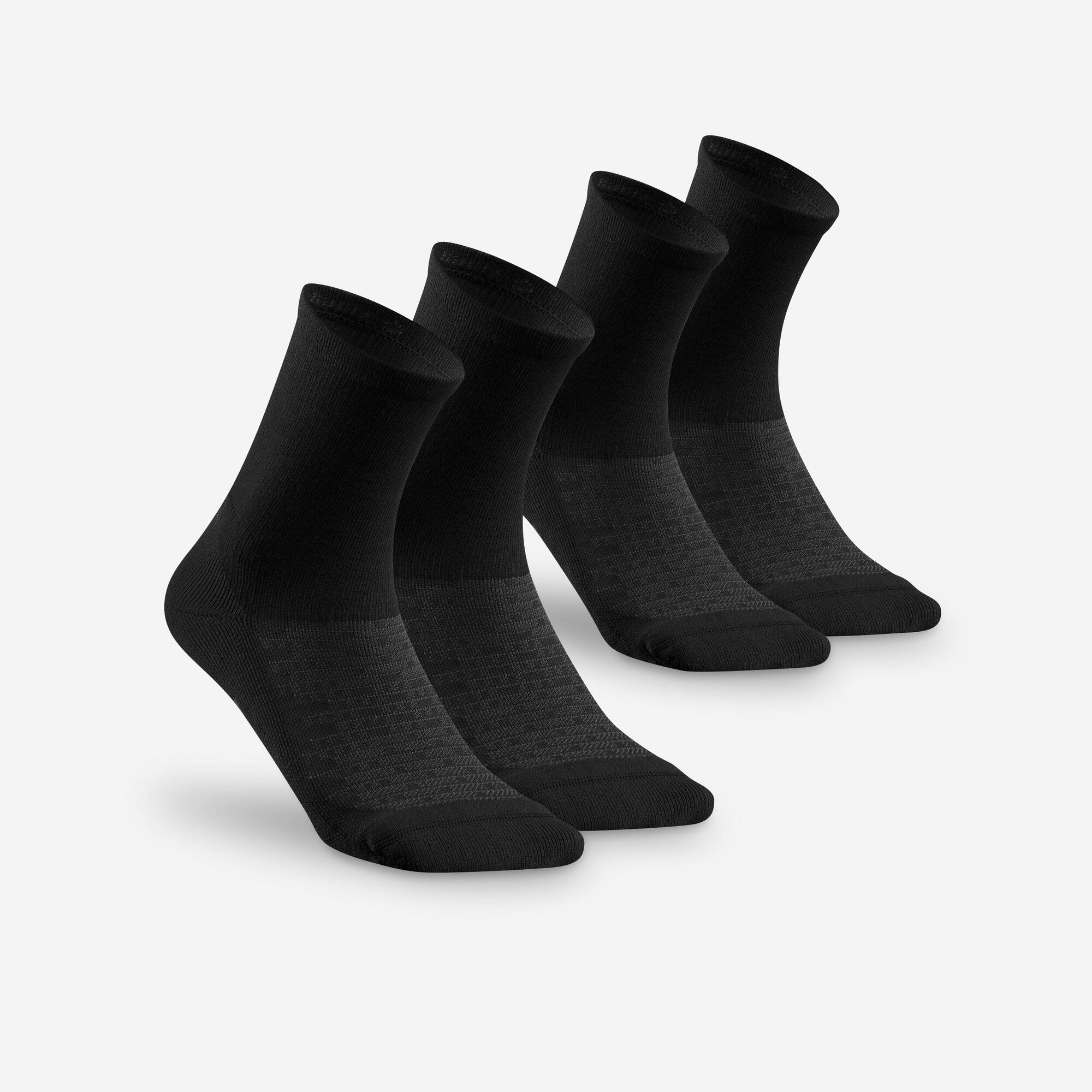 Quechua Hike 100 High Performance Hiking Socks 2-Pack - Black | Moisture-Wicking & Cushioned for Outdoor Adventures & Trekking