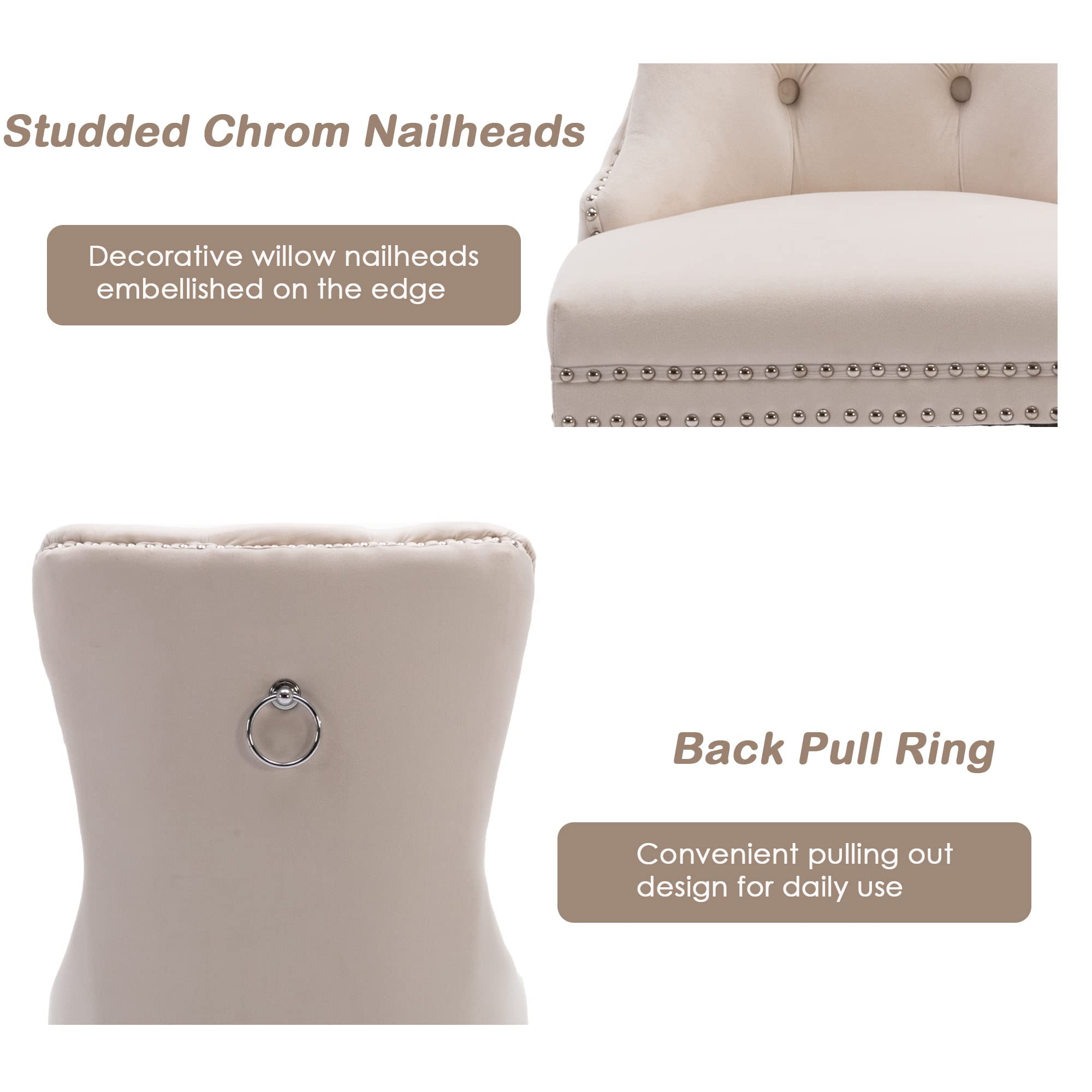 KCC Velvet Dining Chairs Set of 4 - Upholstered Tufted High Back Dining Chairs with Nailhead Trim & Solid Wood Legs, Modern Kitchen Dining Room Chairs for Home, Restaurant, Cafe - Beige Velvet Nikki Collection