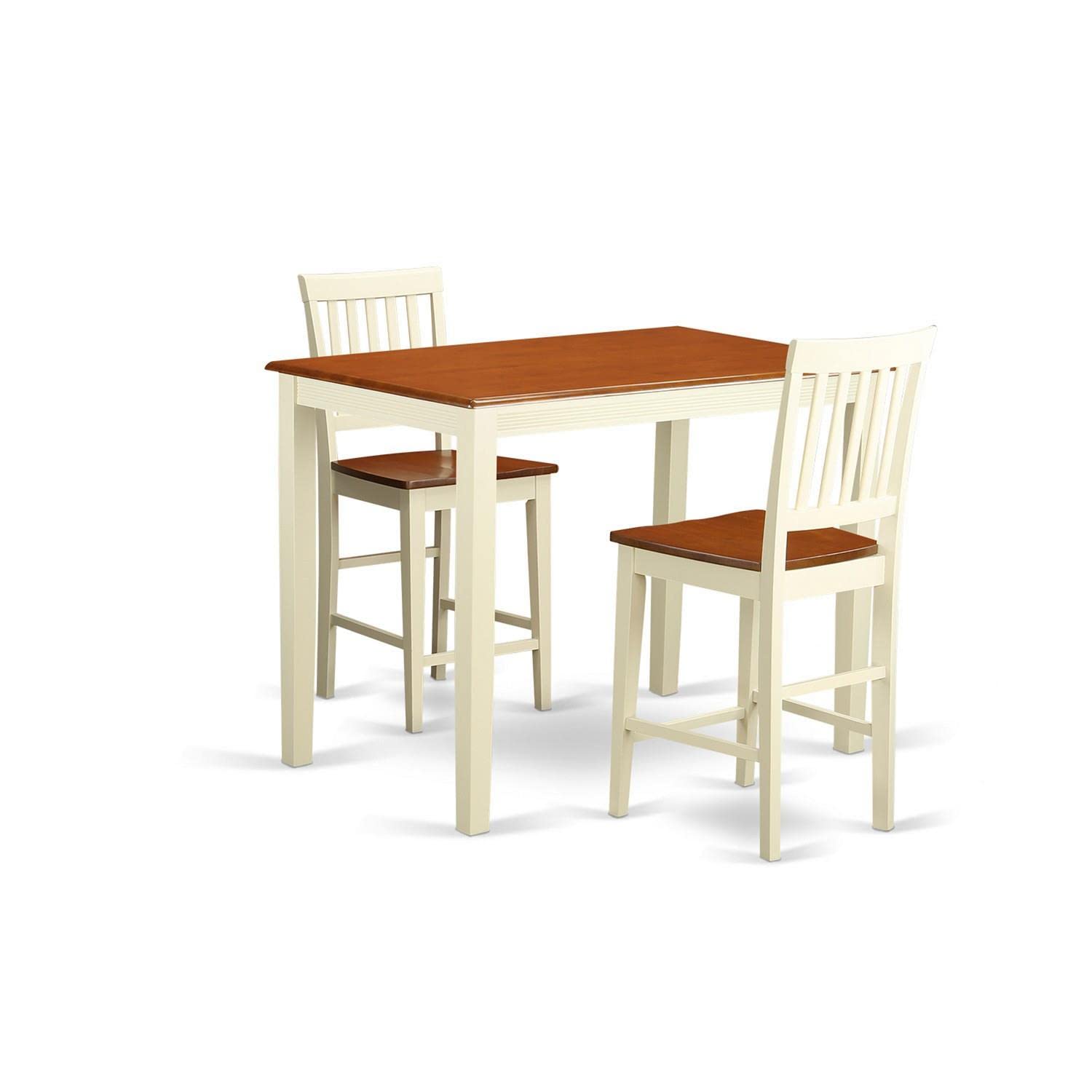 East West Furniture 3-Piece Kitchen Counter Set - 30x48 Inch Rectangle Dining Table with 2 Chairs, Buttermilk & Cherry Finish - Perfect for Small Spaces, Apartments & Breakfast Nooks