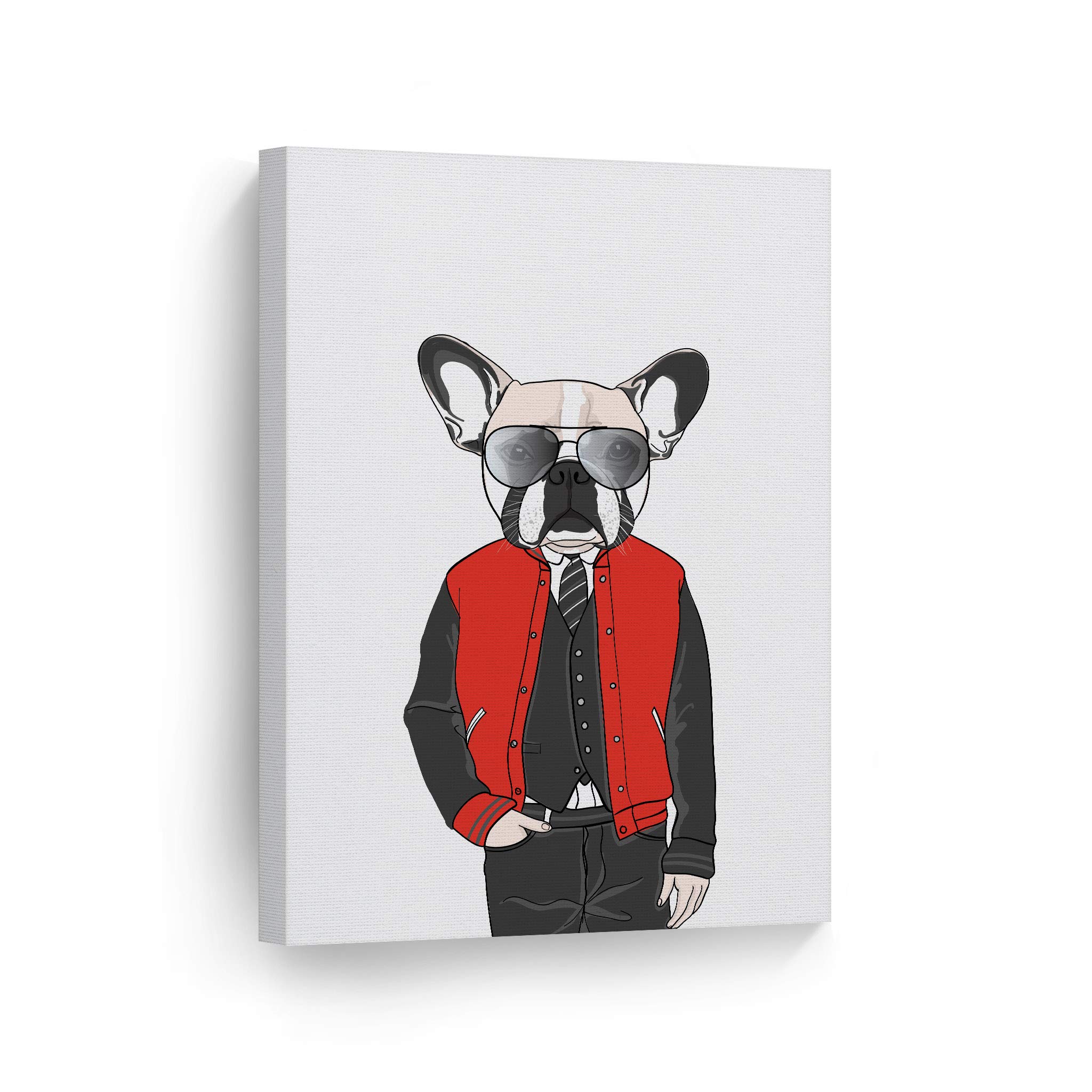 Cool Dog with Red Jacket & Sunglasses Canvas Print - Woodland Animal Wall Art for Pet Lovers, Dog Owners, Mom & Dad Gift - Nursery, Bedroom, Kids Room Decor (40x30 Rolled Canvas) - Perfect for Home, Office & Animal Themed Spaces
