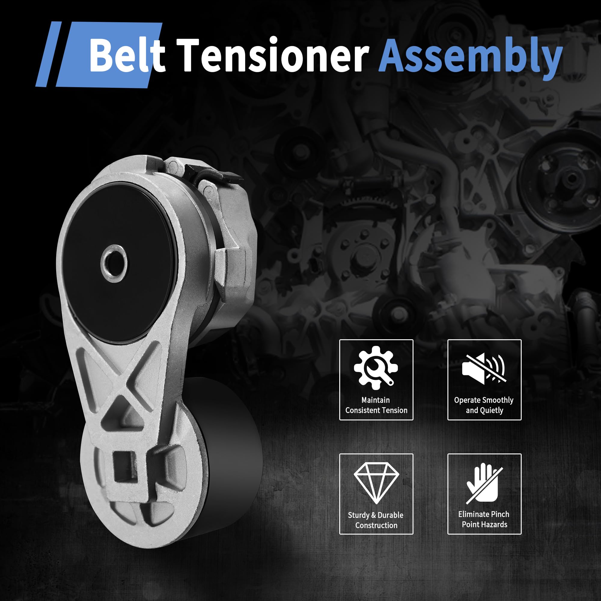 High-Quality Belt Tensioner Assembly & Idler Pulley 3947574 - Compatible with Dodge Ram 2500/3500 Cummins 5.9L 6.7L (2003-2021) - Replaces 05086958AA, 3947574, 5086958AA, 5297324, 89362 - Perfect for Engine Maintenance & Smooth Performance