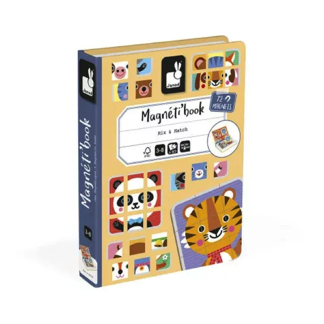 Janod Magnetibook Mix & Match - Magnetic Puzzle Game for Kids | Educational Toy for Learning & Creativity | Perfect for Travel, Home & Classroom Play