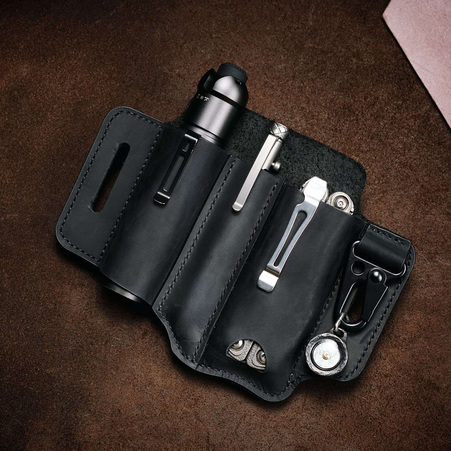 Viperade PJ29 Leather Multitool Sheath for Belt - EDC Pocket Organizer for Men | Tactical Flashlight & Multi-Tool Holder | Perfect for Camping, Hiking & Everyday Carry (EDC)