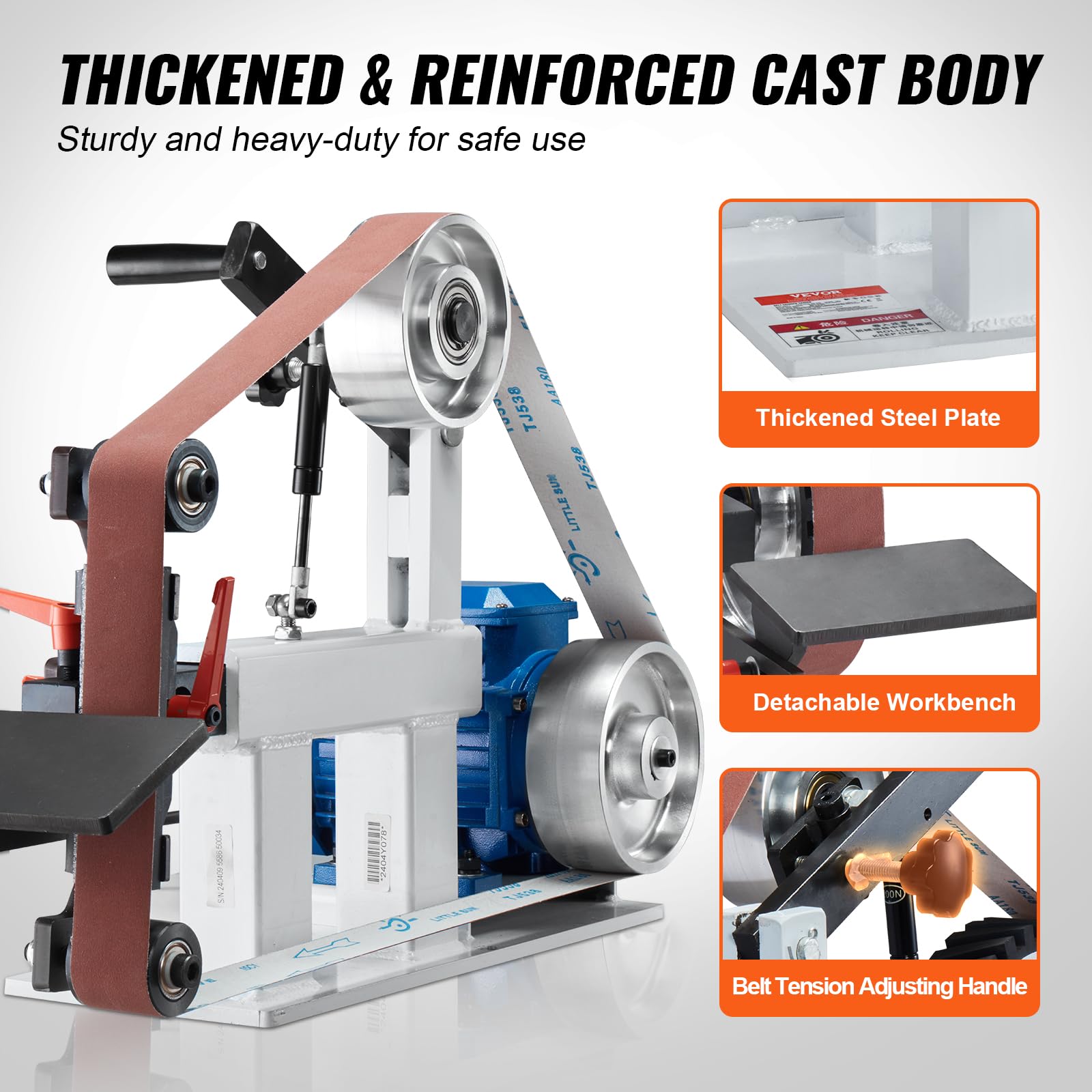 VEVOR 72 x 2-Inch Variable Speed Belt Grinder Sander with VFD - 1500W 2HP Polishing & Grinding Machine - Includes 3 Grinding Moulds & 3 Sanding Belts - Perfect for Metalworking, Knife Making, Woodworking & DIY Projects