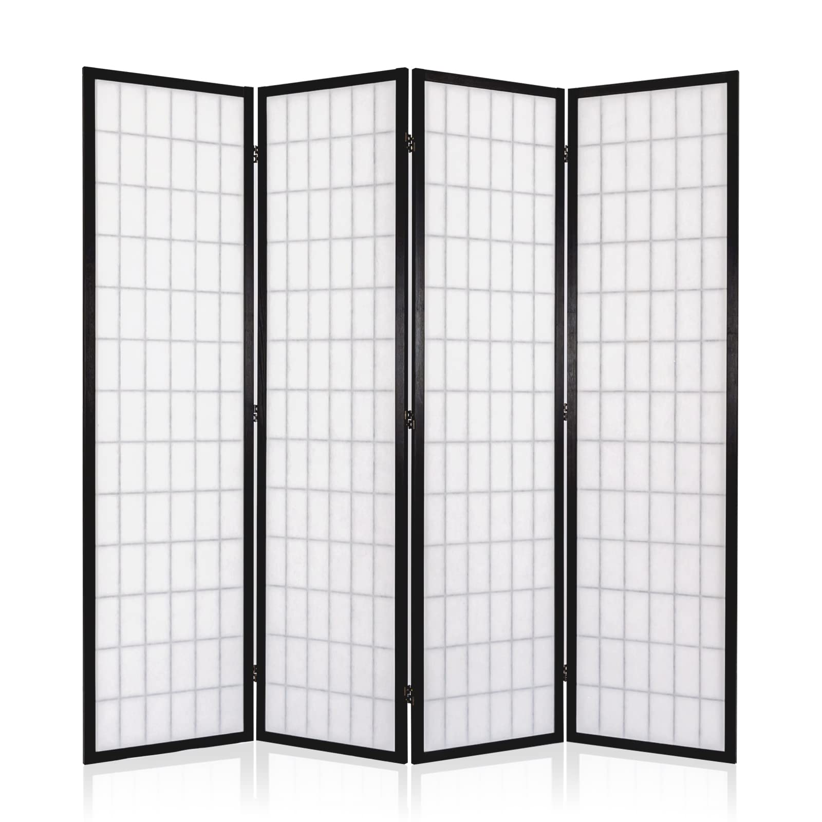 4 Panel Shoji Screen - Japanese Room Divider & Folding Privacy Screen for Living Room, Bedroom, Office - 66.9 Inches Tall, No Assembly Required, Black - Perfect for Home Decor, Zen Spaces & Room Partitioning