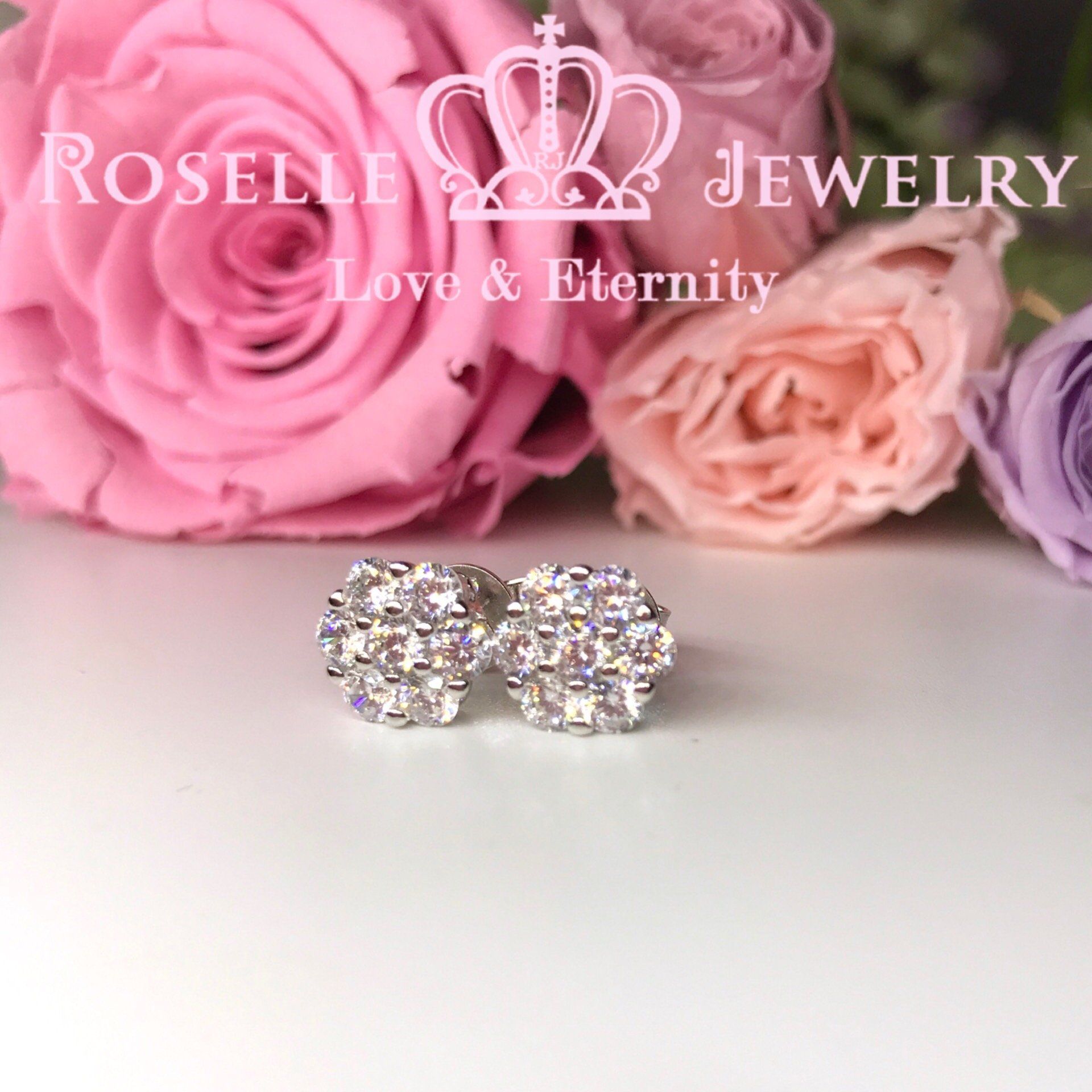Cluster Stud Earrings for Women - Sparkling Cubic Zirconia Earrings ER7 | Perfect for Parties, Weddings & Everyday Elegance