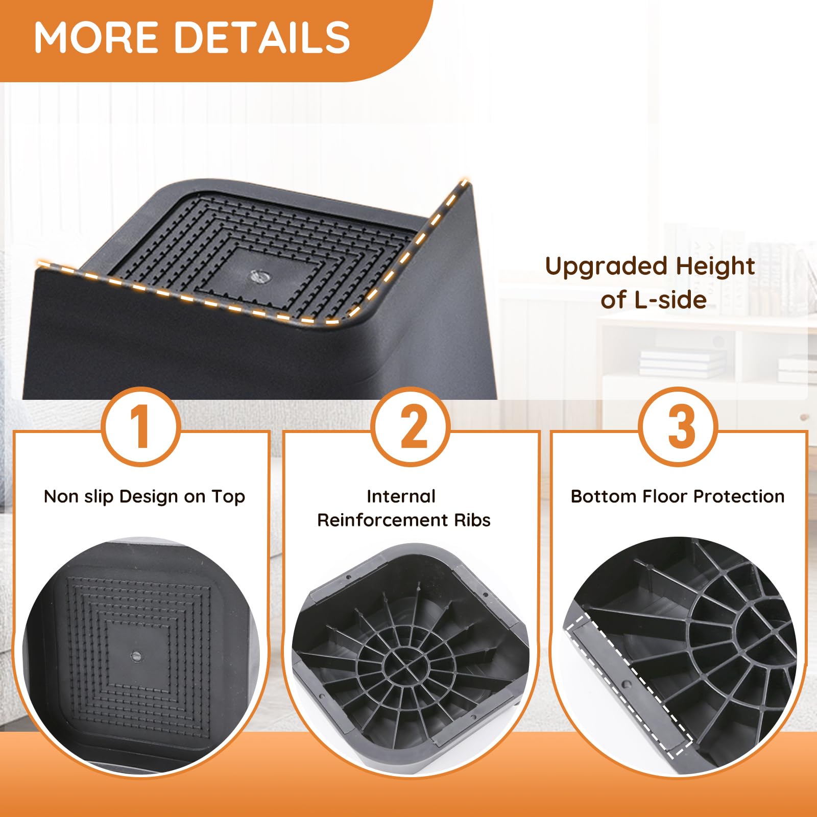6 Inch Heavy Duty Bed Risers - 6000 Lbs Capacity Furniture Lifters for Beds, Couches, Desks & Sofas | Extra Tall Bed Frame Risers for Storage & Wheelchair Access (Black, 6-Pack) - Perfect for Dorm Rooms, Apartments & Home Organization