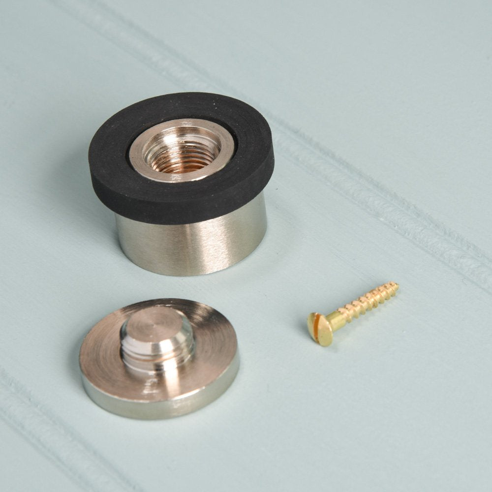 Heavy Duty Satin Nickel Door Stopper with Non-Slip Rubber Base - Perfect for Home, Office and Commercial Use to Prevent Door Damage