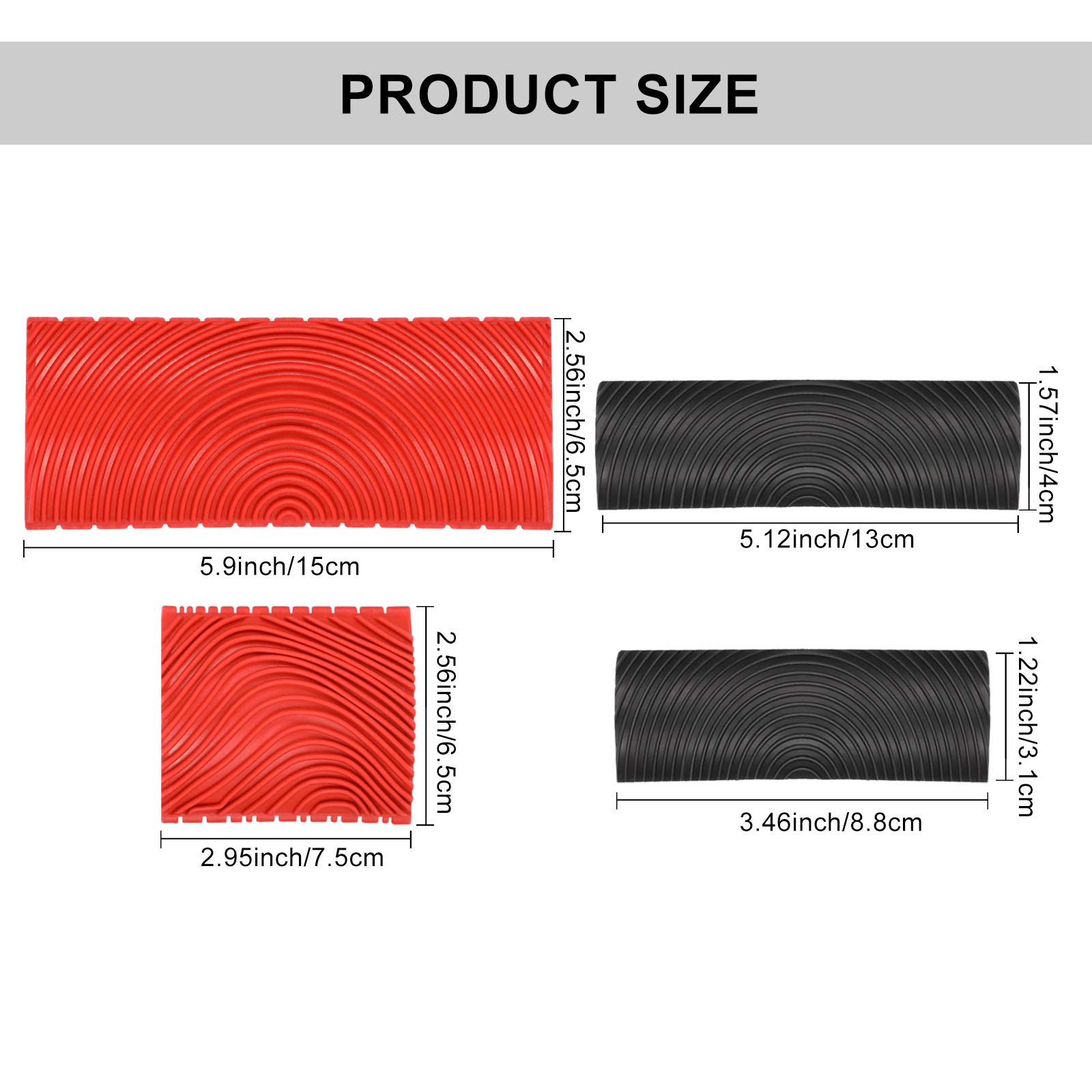 Rubber Wood Grain Painting Tool Set - DIY Wood Texture Graining Kit for Walls & Furniture (4-Piece, Black & Red) - Perfect for Home Decoration, Wall Art, and DIY Wood Grain Effects