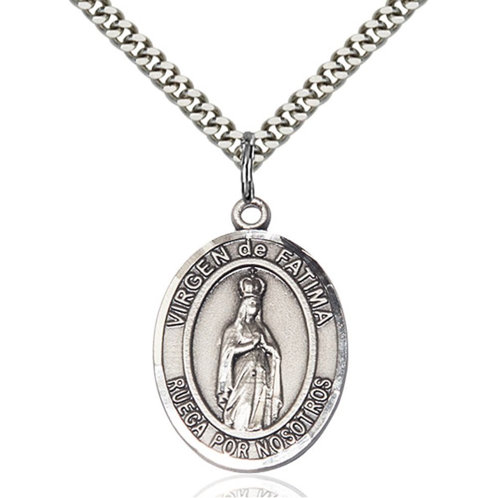 Bonyak Handcrafted Virgin of Fatima Sterling Silver Oval Medal Pendant - Religious Jewelry for Women, Baptism Gift, First Communion Necklace