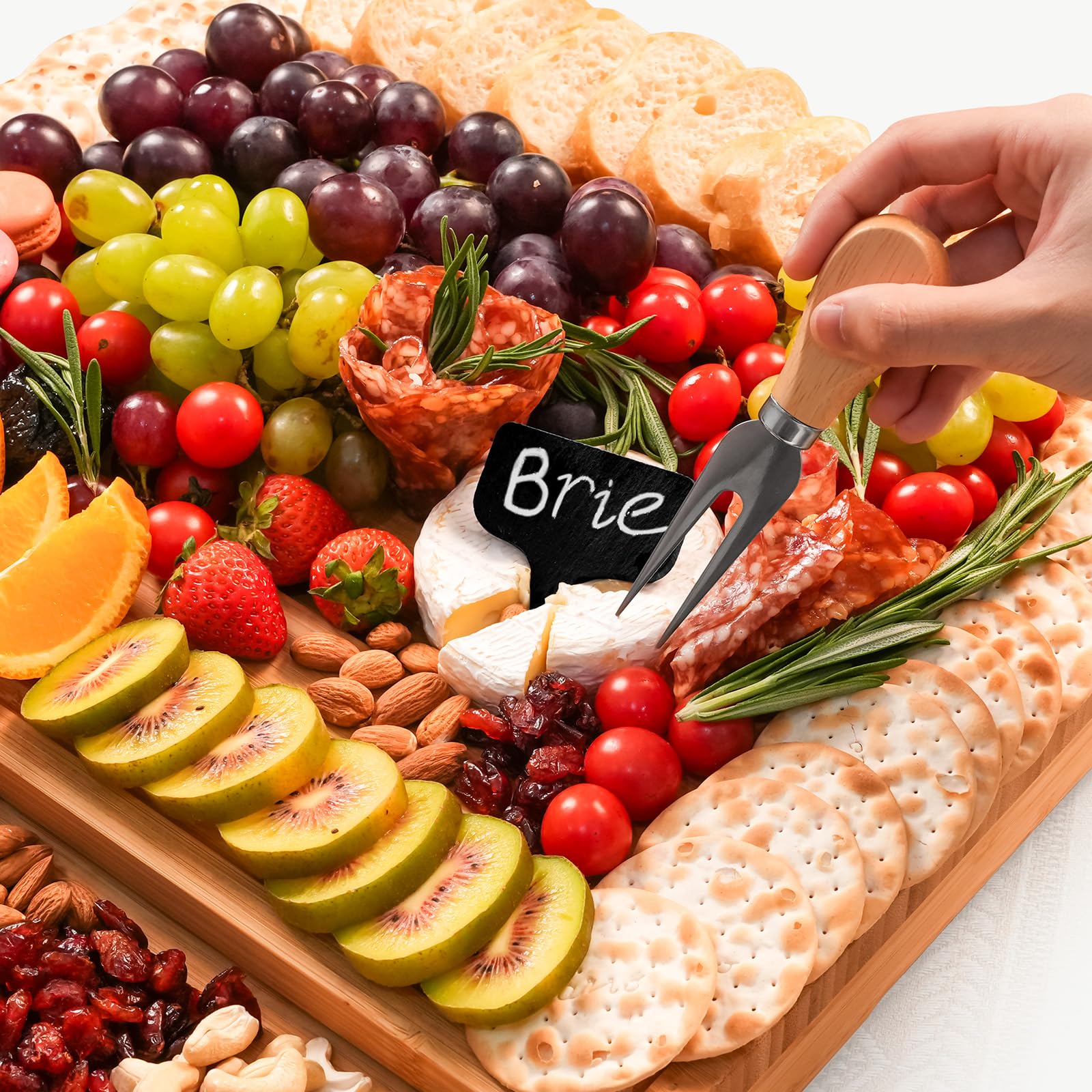 Extra Large 33.7x15.7 Inch Bamboo Charcuterie Board Set with Knives - 100% Natural Cheese Platter Tray for Entertaining - Perfect Housewarming Gift for Women & Mom - Ideal for Parties, Wine Nights & Charcuterie Displays