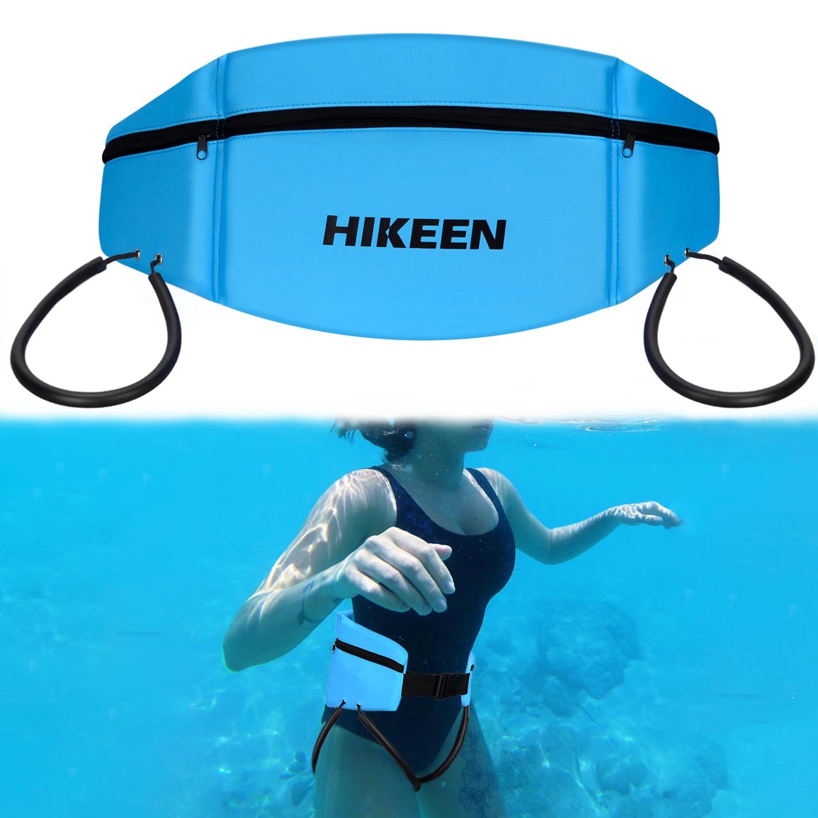 Hikeen Adjustable Swim Belt for Adults & Kids - Water Aerobics Equipment with Secure Straps & Zippered Pocket - Ideal for Pool Exercises, Swimming Workouts & Aquatic Therapy (Perfect for Water Fitness Classes, Hydrotherapy & Family Pool Activities)