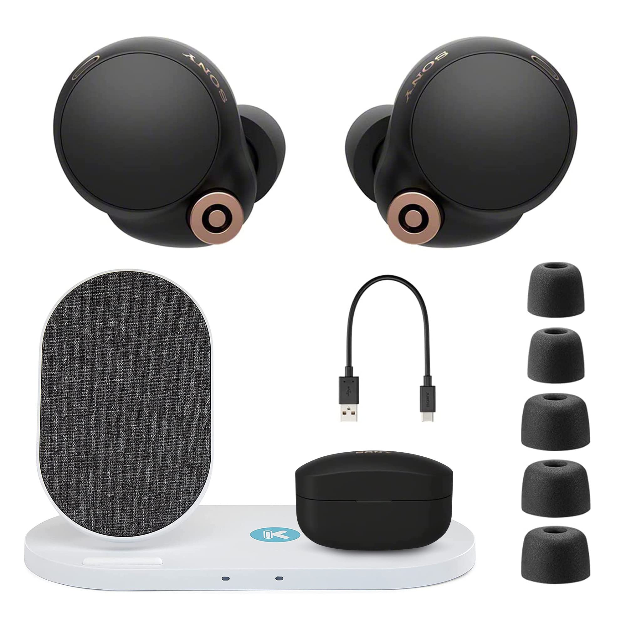 Sony WF-1000XM4 True Wireless Bluetooth Noise Cancelling Earbuds (Black) with Kratos Power Dual Pad Wireless Charger - Premium Wireless Charging for Earbuds & Case - Perfect for Travel, Workouts & Daily Commute