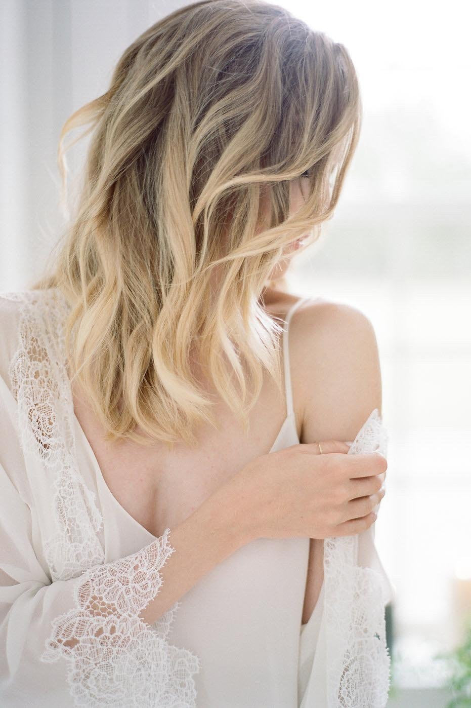 Olivia Macrame Lace and Silk Chiffon Robe - Elegant Bridal Loungewear & Wedding Nightgown for Women - Perfect for Honeymoon, Bridal Shower, and Spa Days