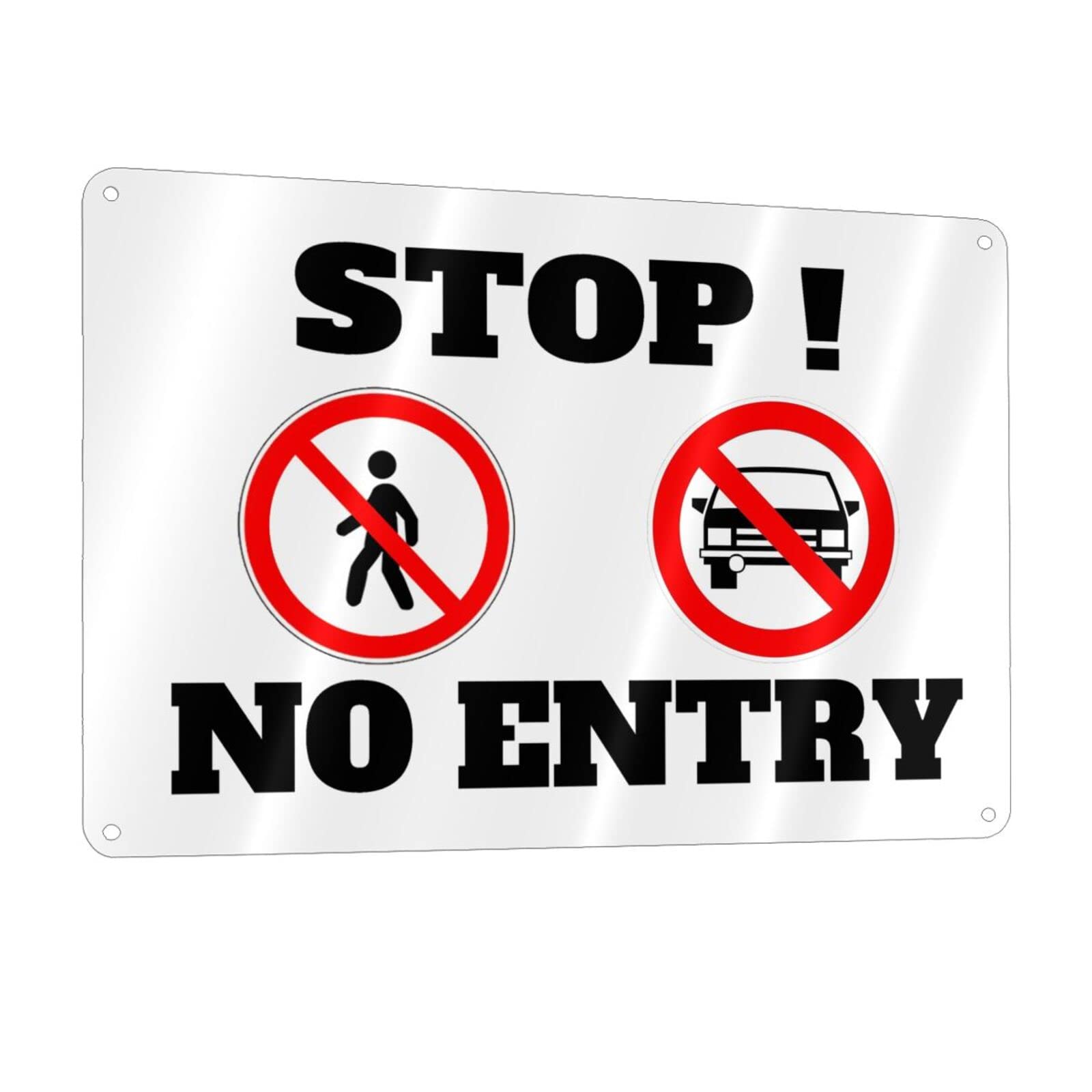 STOP! NO ENTRY Outdoor Prohibition Sign - 12x8 Inch Aluminum Metal Sign, Weatherproof & Rust Resistant - Perfect for Construction Sites, Warehouses, and Restricted Areas