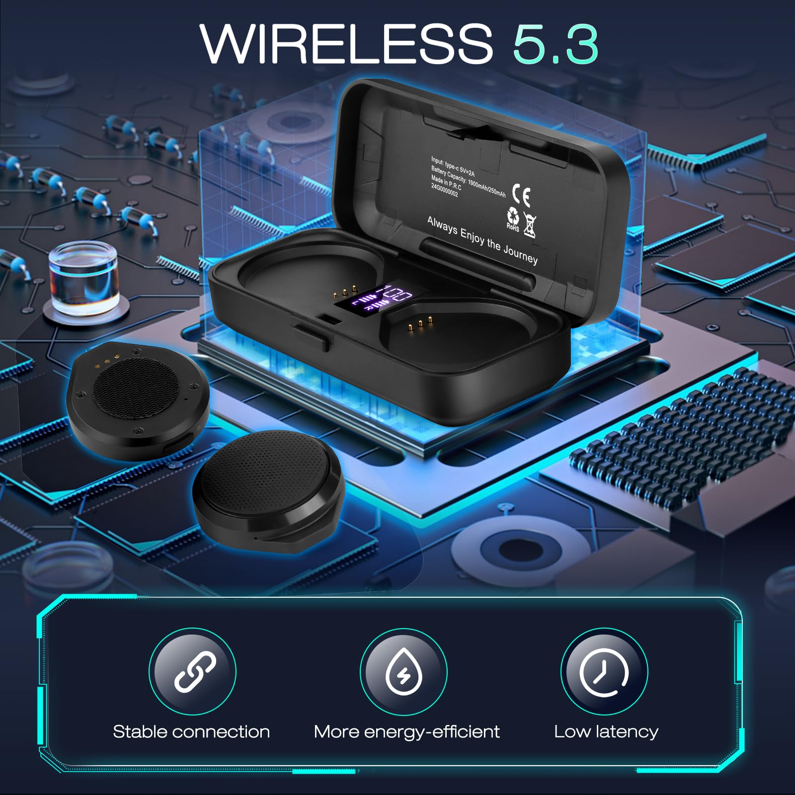 True Wireless Motorcycle Helmet Headset with Remote Control & LED Display - No Installation Needed, 50+ Hours Playtime with Charging Case - Perfect for Outdoor Sports, Motorcycling, Skiing & Climbing Adventures