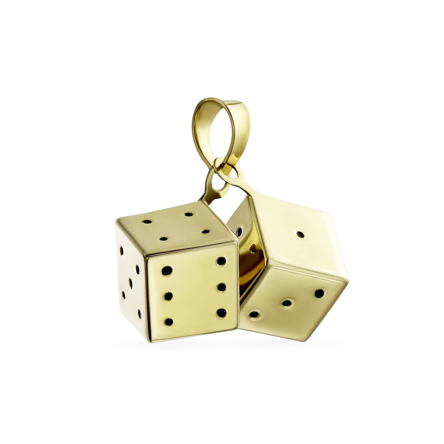 14K Yellow Gold Las Vegas Casino Dice Pendant Necklace - Lucky Gambler Travel Jewelry for Men & Women - Perfect for Casino Nights, Vacations & Gifts