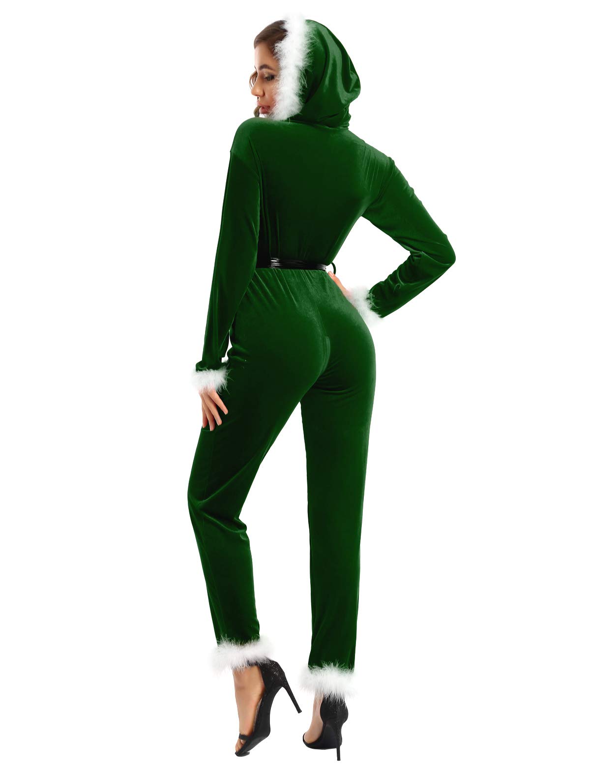 Women's Mrs. Claus Santa Costume Jumpsuit - Red Christmas One Piece Pajama Set with Hood | Perfect for Holiday Parties, Christmas Photos & Festive Family Gatherings