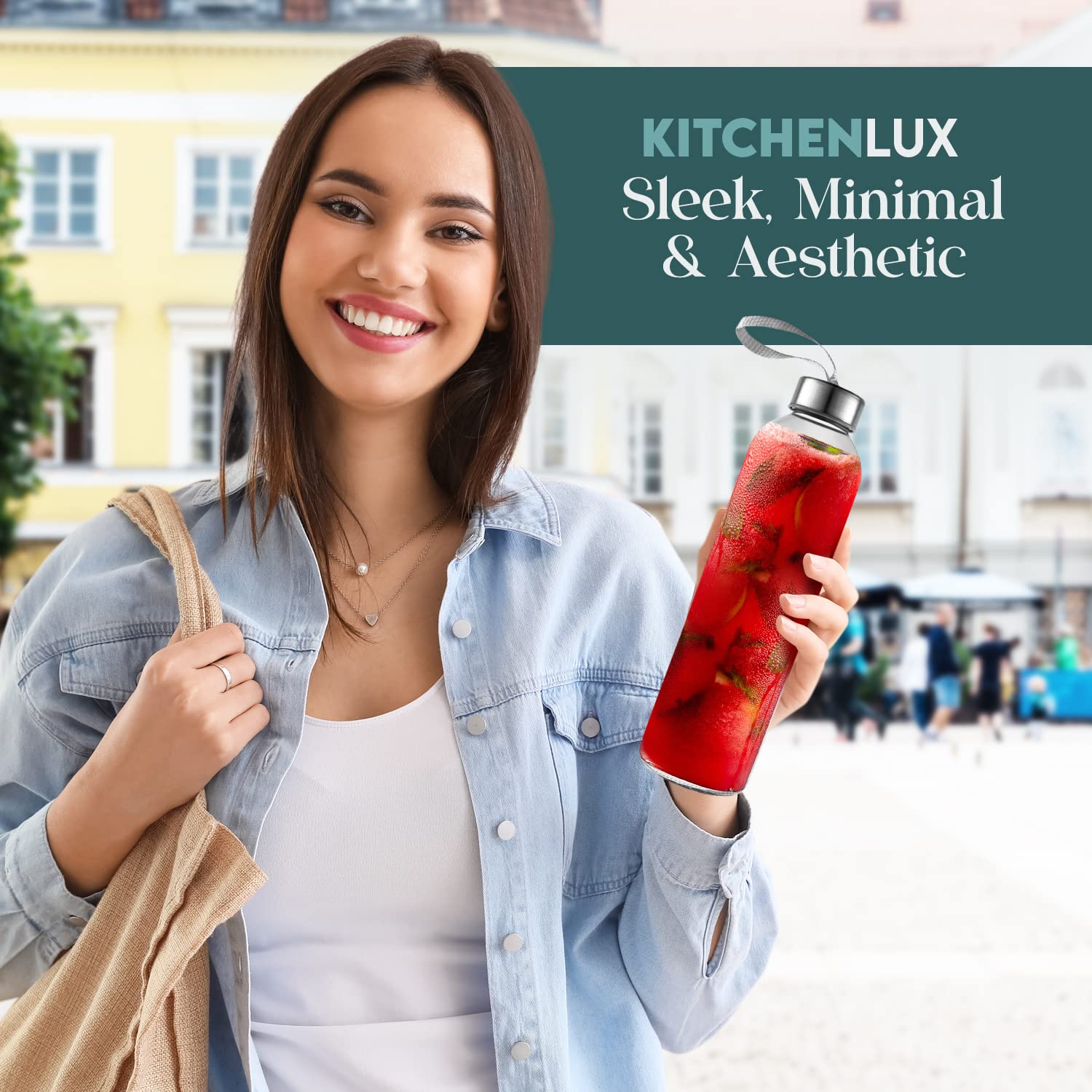 24oz Glass Water Bottles with Nylon Sleeves - 6 Pack BPA Free, Leak Proof & Portable - Ideal for Water, Juice, Smoothies at Home, Gym or Outdoor Activities