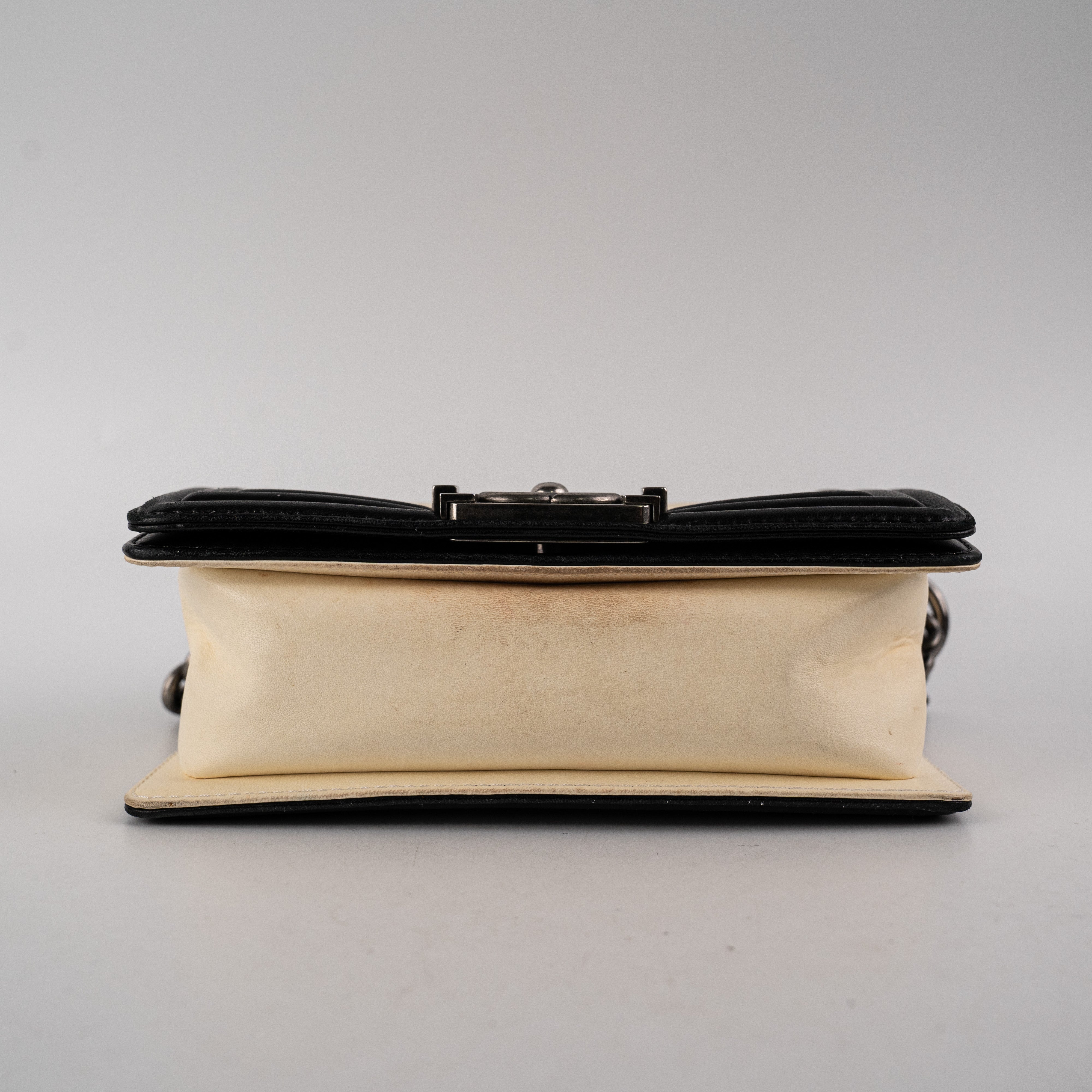 Chanel Small Boy Bag in Cream Black Lambskin Leather - Luxury Crossbody Shoulder Bag for Women, Perfect for Date Night & Evening Events