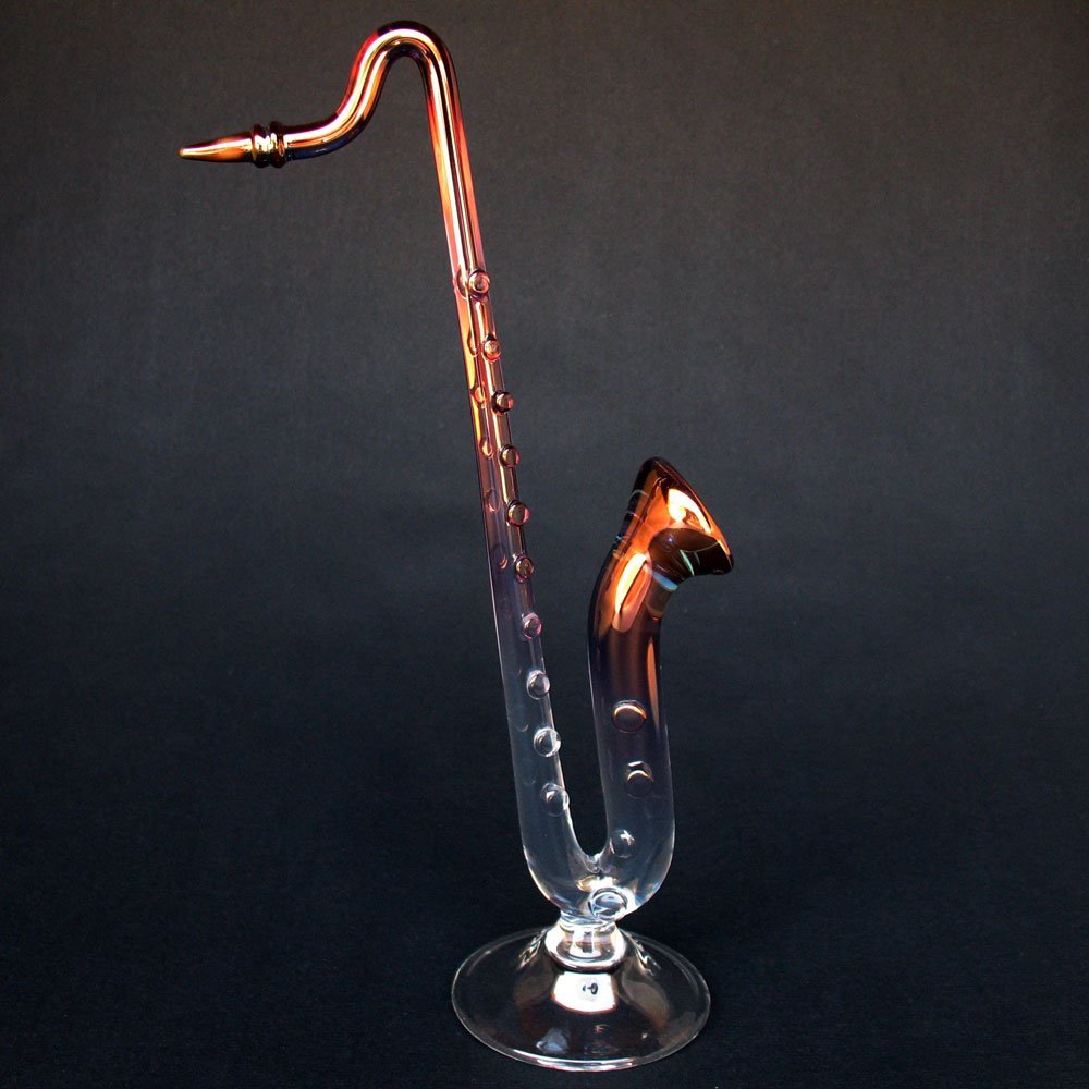 Hand Blown Glass Saxophone Figurine - Unique Musical Instrument Decor for Jazz Lovers & Home Office Decoration - Perfect Gift for Musicians & Collectors