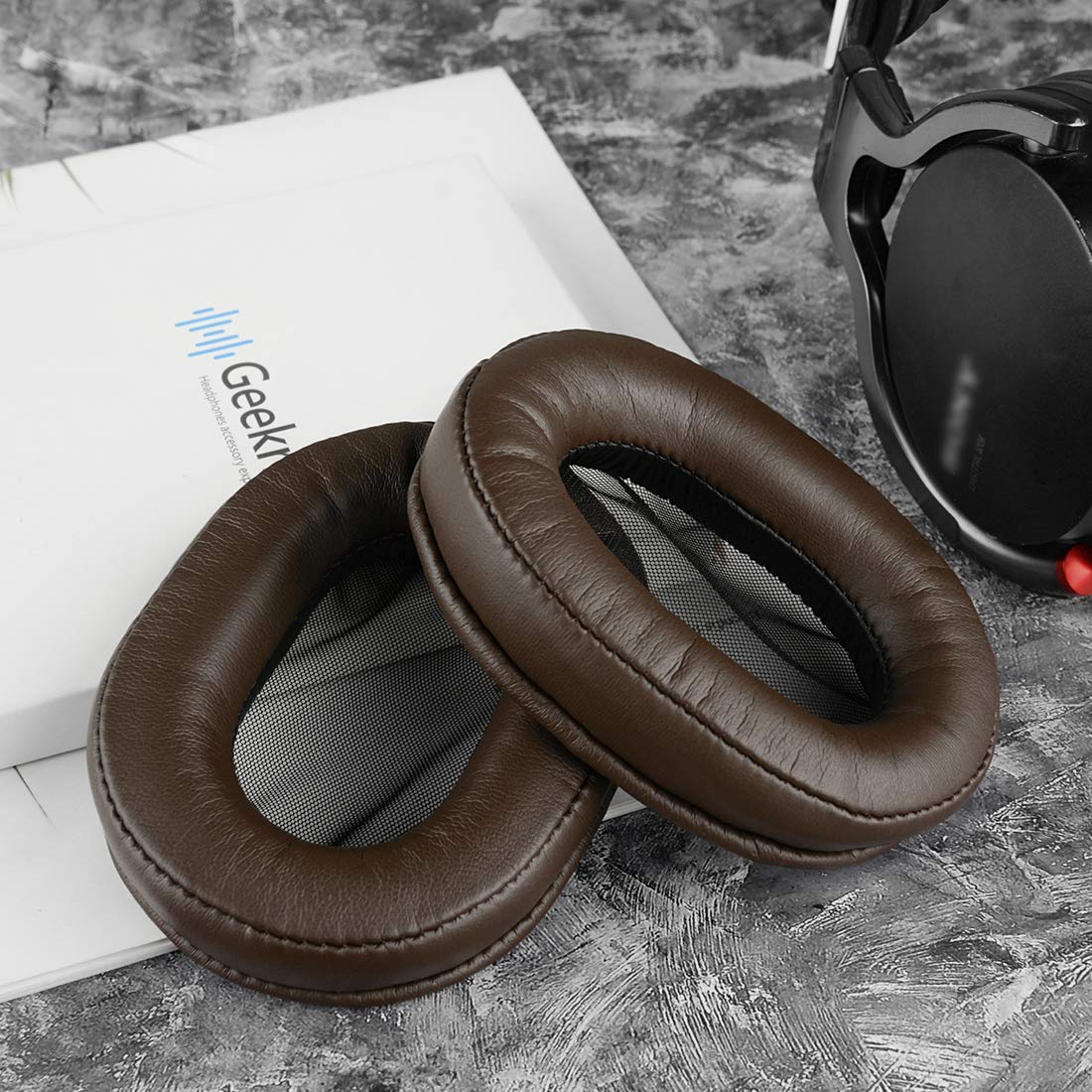 Geekria QuickFit Replacement Ear Pads for Sony MDR-1R & MDR-1RMK2 Headphones - Premium Brown Memory Foam Ear Cushions - Comfortable Headset Earpads & Ear Cups Cover Repair Parts - Perfect for Gaming, Music & Office Use