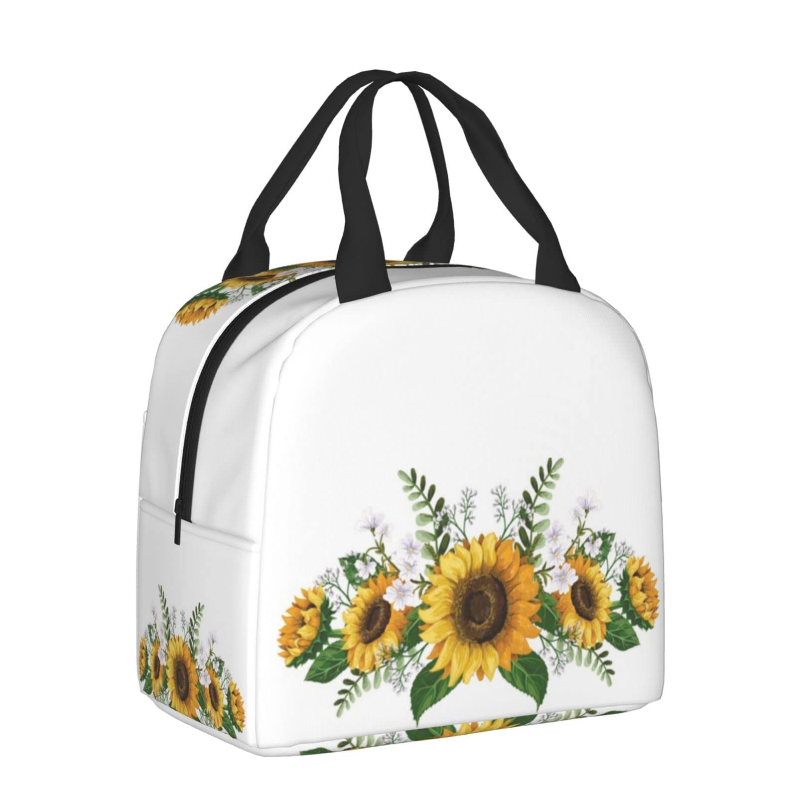 **Insulated Sunflower White Lunch Box for Kids - Reusable Lunch Bag for Boys & Girls, Perfect for School, Camping, Hiking, Picnic, Beach & Travel - Ideal for Meals On-the-Go**