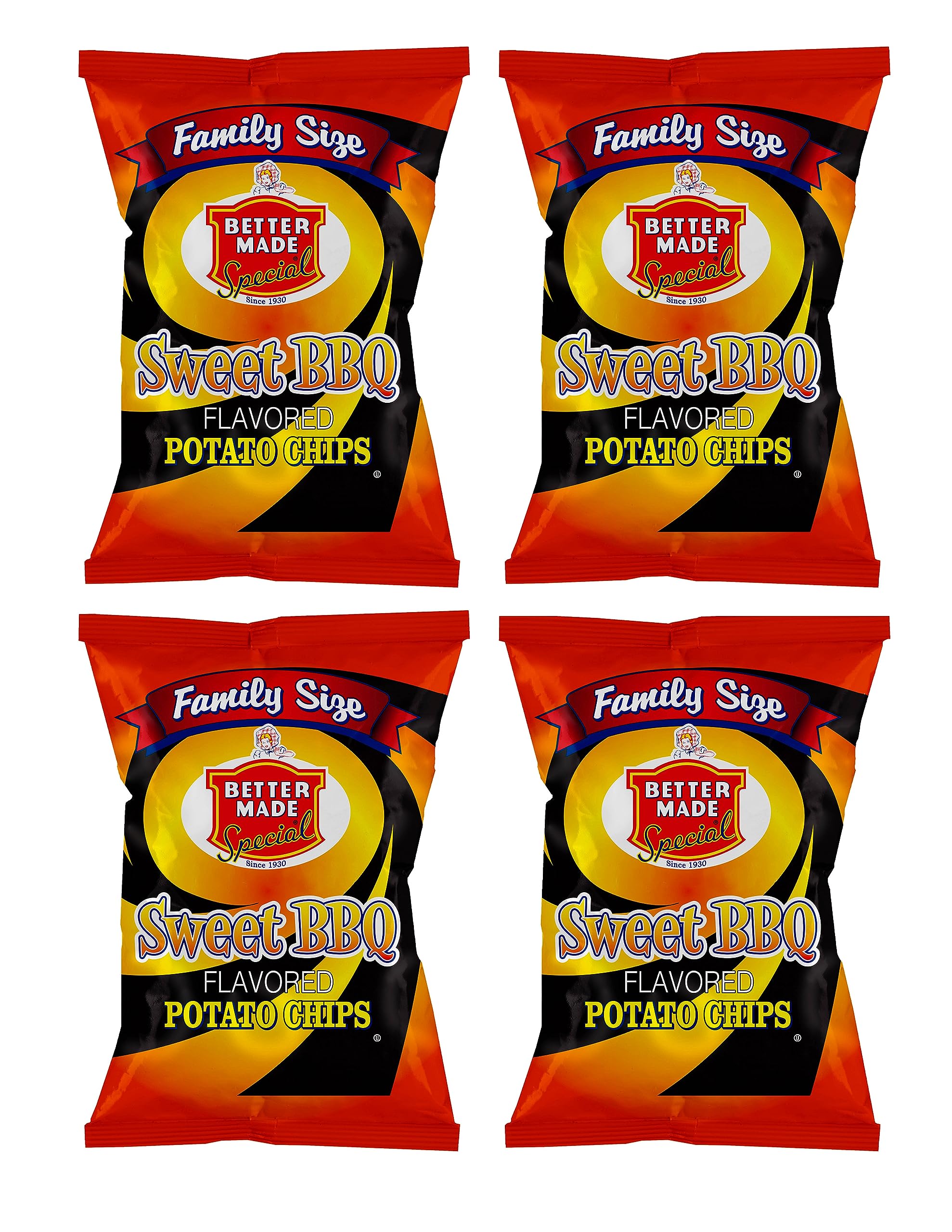 Better Made Sweet BBQ Potato Chips - 4 Pack (8.5oz Bags) - Crispy, Crunchy, Gluten-Free Snacks - Family-Owned Brand - Perfect for Picnics, Parties & Game Night Snacking
