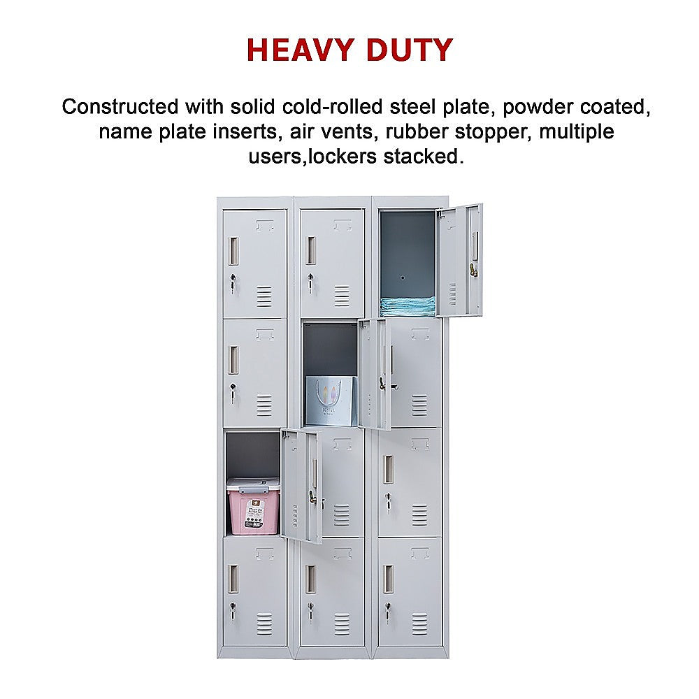 12-Door Locker with Standard Lock & Keys - Secure Storage for Office, Gym, Shed, School & Home | Perfect for Employee Lockers, Sports Equipment & Personal Belongings