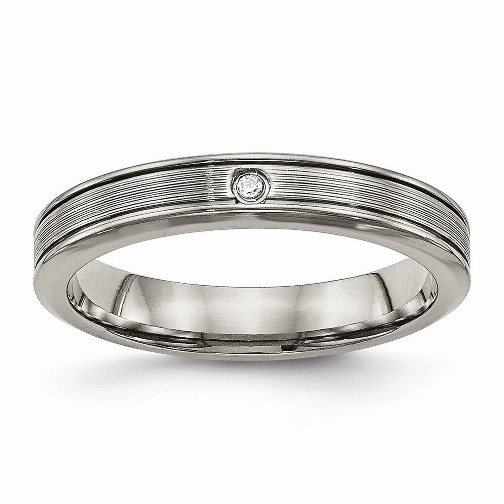Solid Titanium Men's Comfort Fit Grooved Wedding Band Ring with CZ Cubic Zirconia - Perfect for Engagements, Anniversaries & Everyday Wear