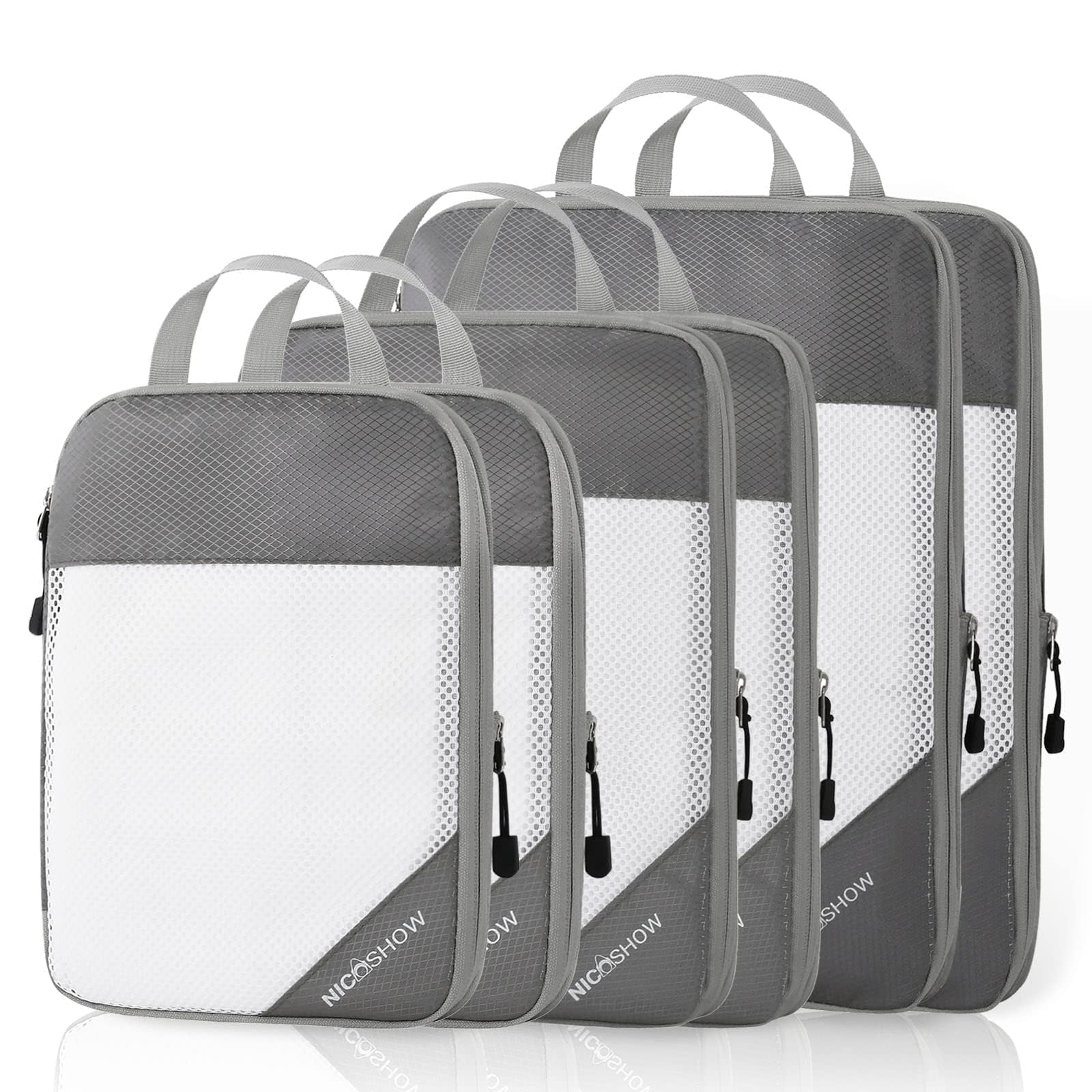 6-Piece Set of Compression Packing Cubes for Travel - Lightweight, Space-Saving Luggage Organizers with Compression Zippers | Perfect for Women's Travel Essentials, Business Trips & Vacation Packing (Grey)