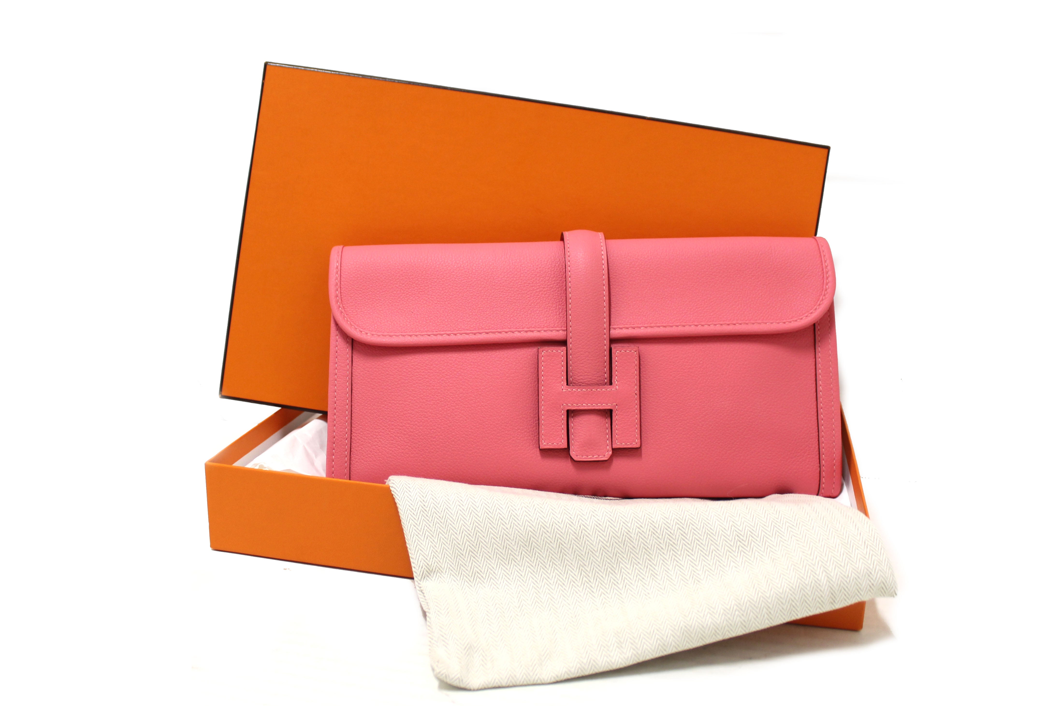 Authentic Hermes Rose Azalee Jige Elan Clutch 29 Bag - Luxury Women's Handbag for Evening Parties, Weddings & Special Occasions