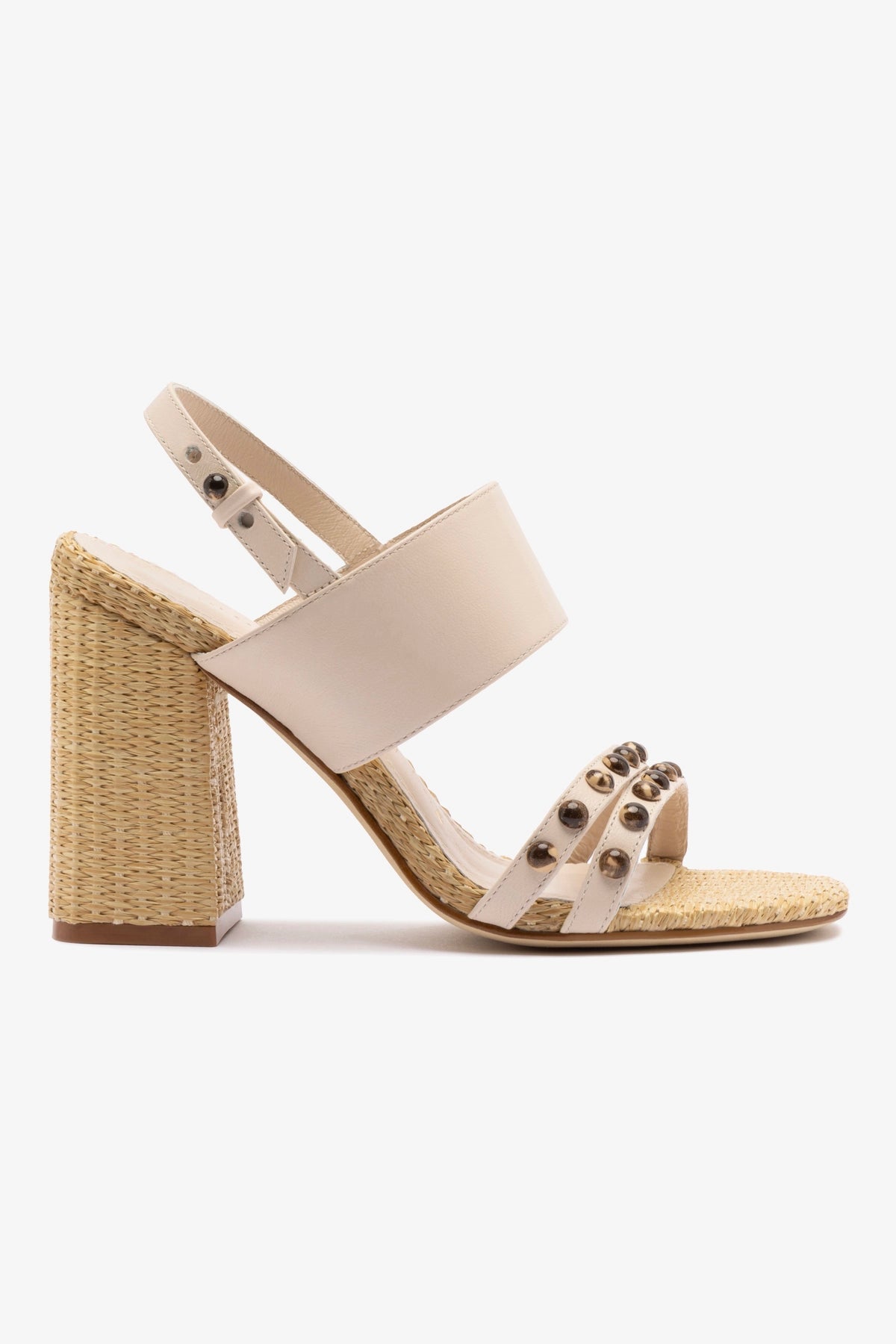 Chloe Gosselin by Larroudé Margot Women's Sandals - Puff Cream Leather & Natural Raffia Strappy Heels | Perfect for Summer Weddings, Beach Vacations & Boho Chic Outfits