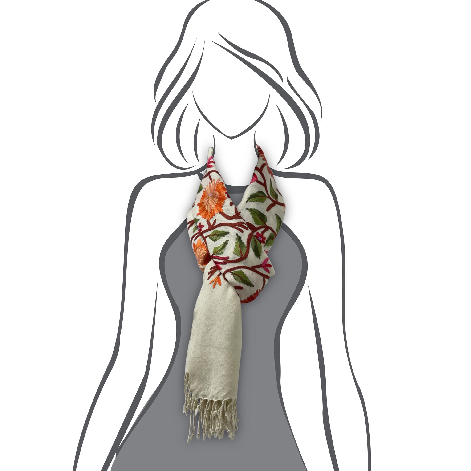 Luxury Cashmere Scarf for Women & Girls - Extra Long, Lightweight, Floral Embroidery with Hand-Knotted Edges | Perfect for Winter Fashion, Gift Giving & Special Occasions
