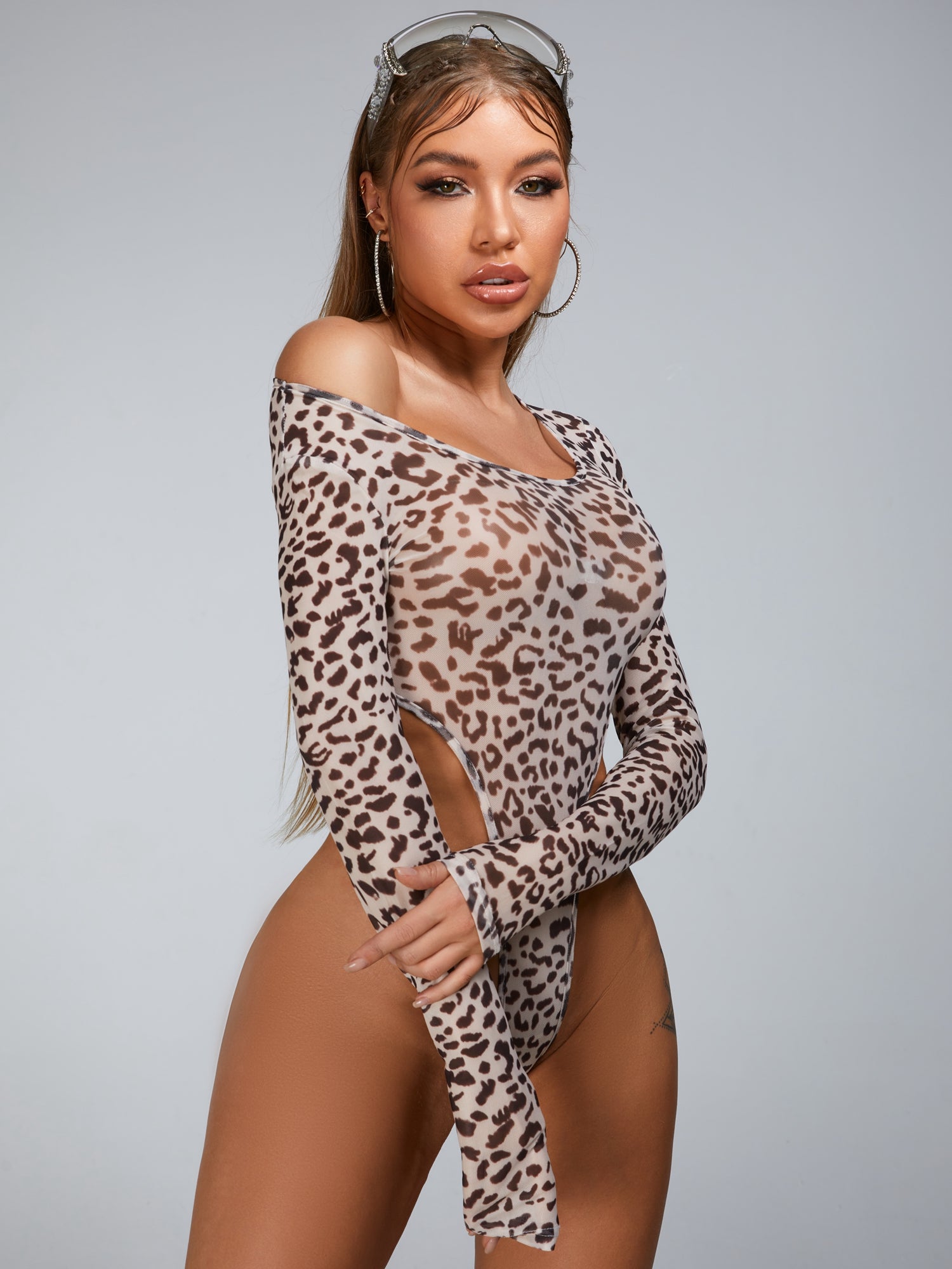 ZASUWA Women's Sexy Leopard Print Mesh Bodysuit - Lingerie, Clubwear & Boudoir Outfit for Date Night or Special Occasions