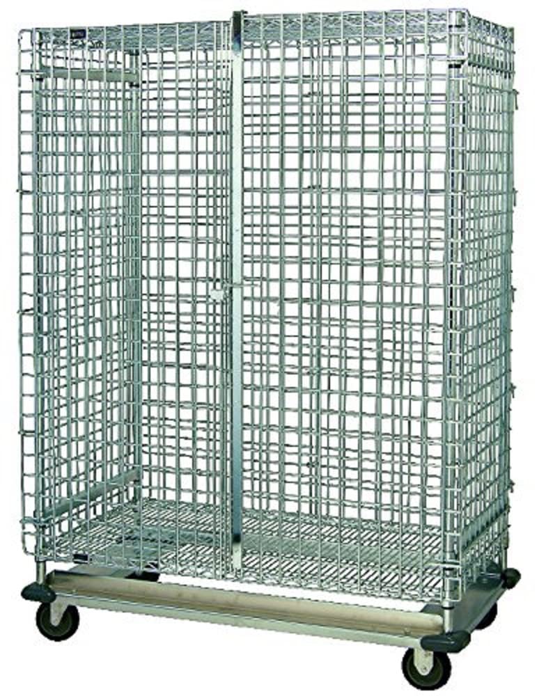 Quantum Storage Systems MD2448-70SEC 4-Tier Wire Shelving Mobile Cart with Dolly Base - 3 Wire & 1 Solid Shelf, Chrome Finish, 24