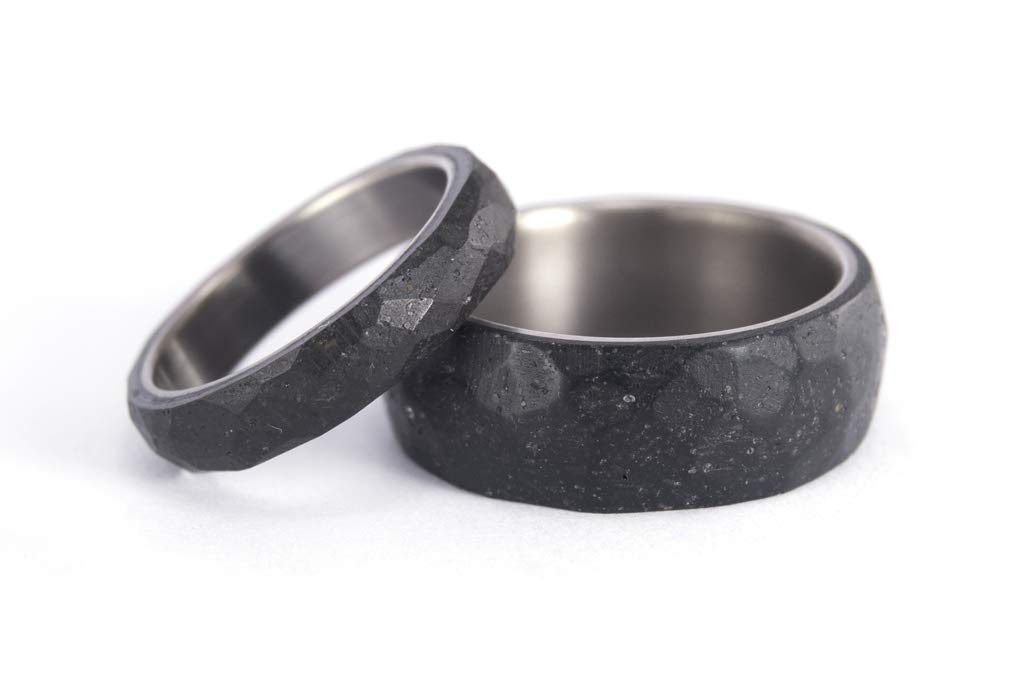 Titanium & Black Concrete Hammered Wedding Bands for Men - Modern Industrial Unique Rings - Water Resistant Hypoallergenic Wedding Ring - Perfect for Outdoor, Work & Everyday Wear (00703_4N7N)