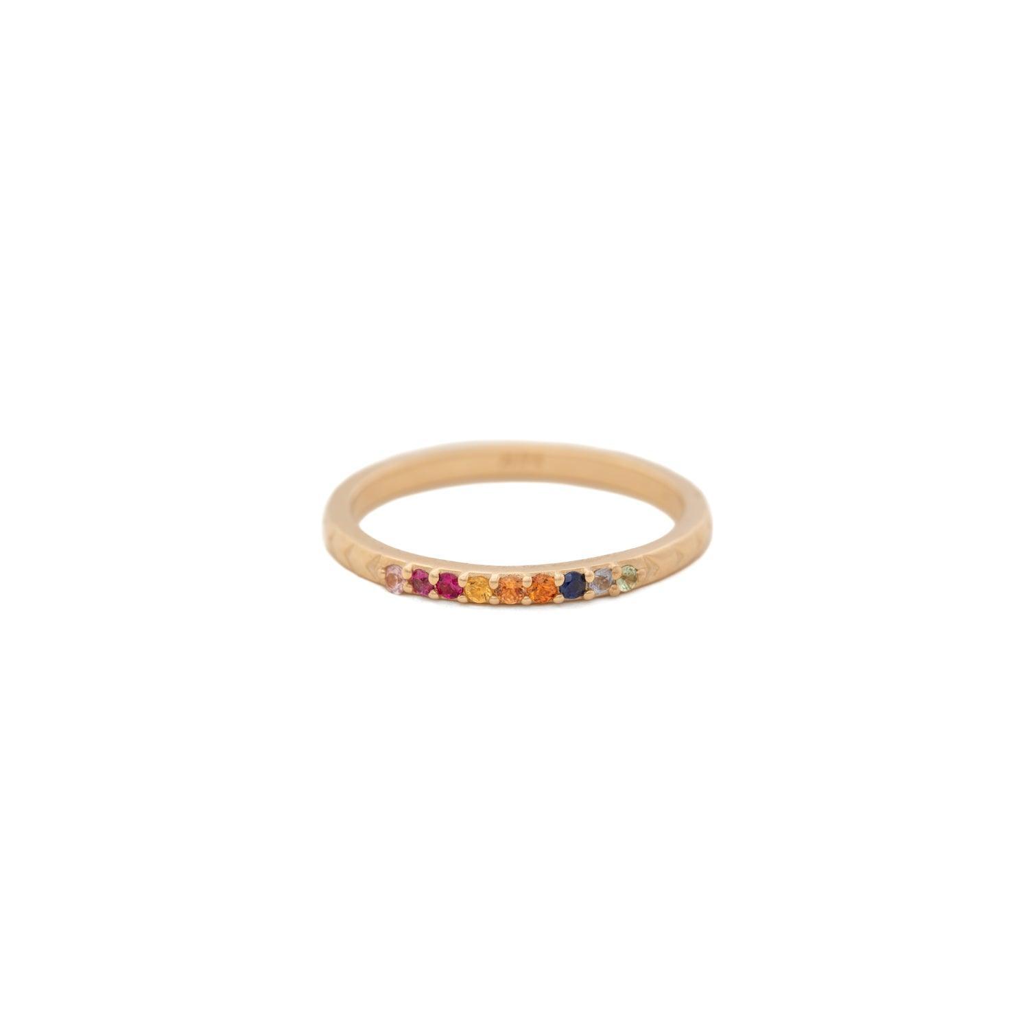 14k Gold Rainbow Sapphire Ring for Women - Elegant Stackable Band for Everyday Wear & Special Occasions