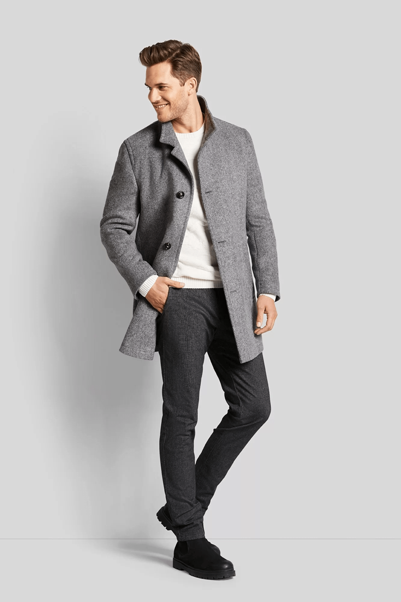 Bugatti Men's Slim Fit V-Neck Overcoat in Grey - Premium Wool Blend for Business & Formal Occasions