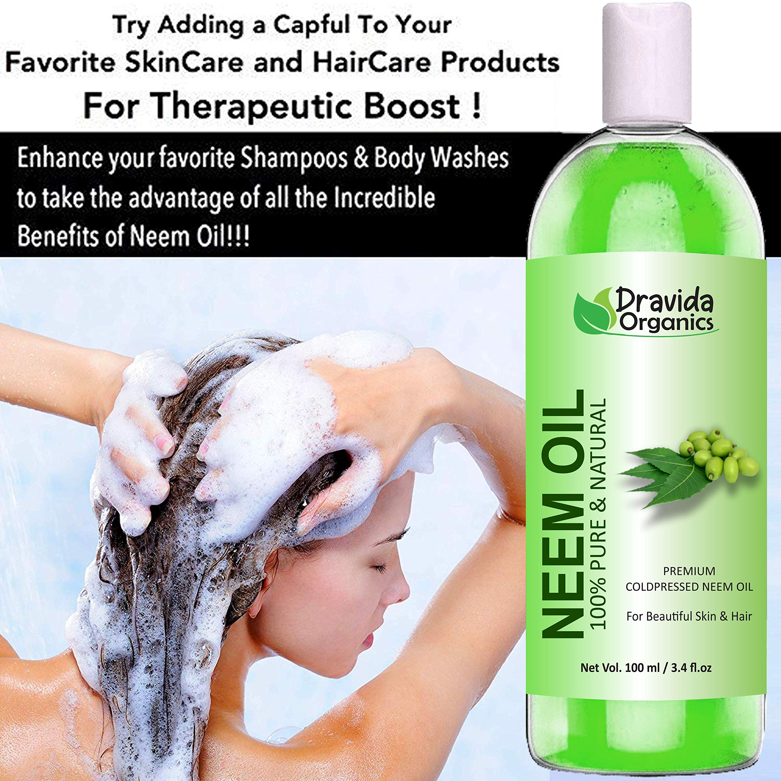Pure Natural Dravida Organics Neem Carrier Oil 100ml - Cold Pressed for Skin Care, Hair Growth & Scalp Treatment - Perfect for DIY Beauty, Aromatherapy & Natural Remedies