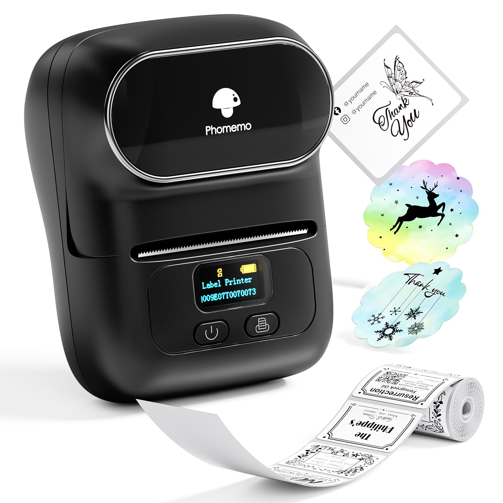 Phomemo M110 Bluetooth Thermal Label Printer - Portable Barcode, Address, Logo & Clothing Label Maker for Small Business | Compatible with Phones & PC | Perfect for Mailing, Sticker Printing & Inventory Management (Black)