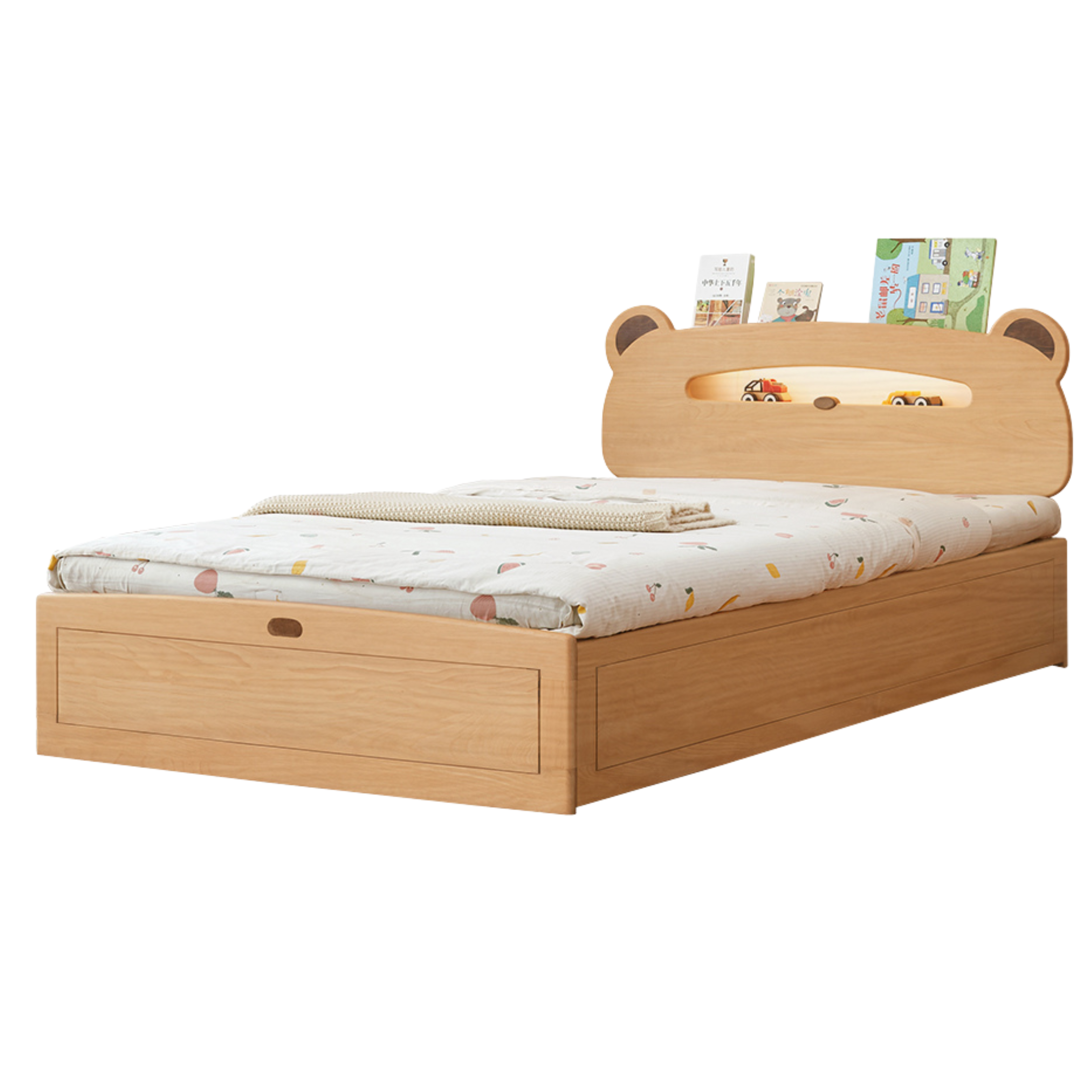 Natural wood color Oak Children's night light box bed