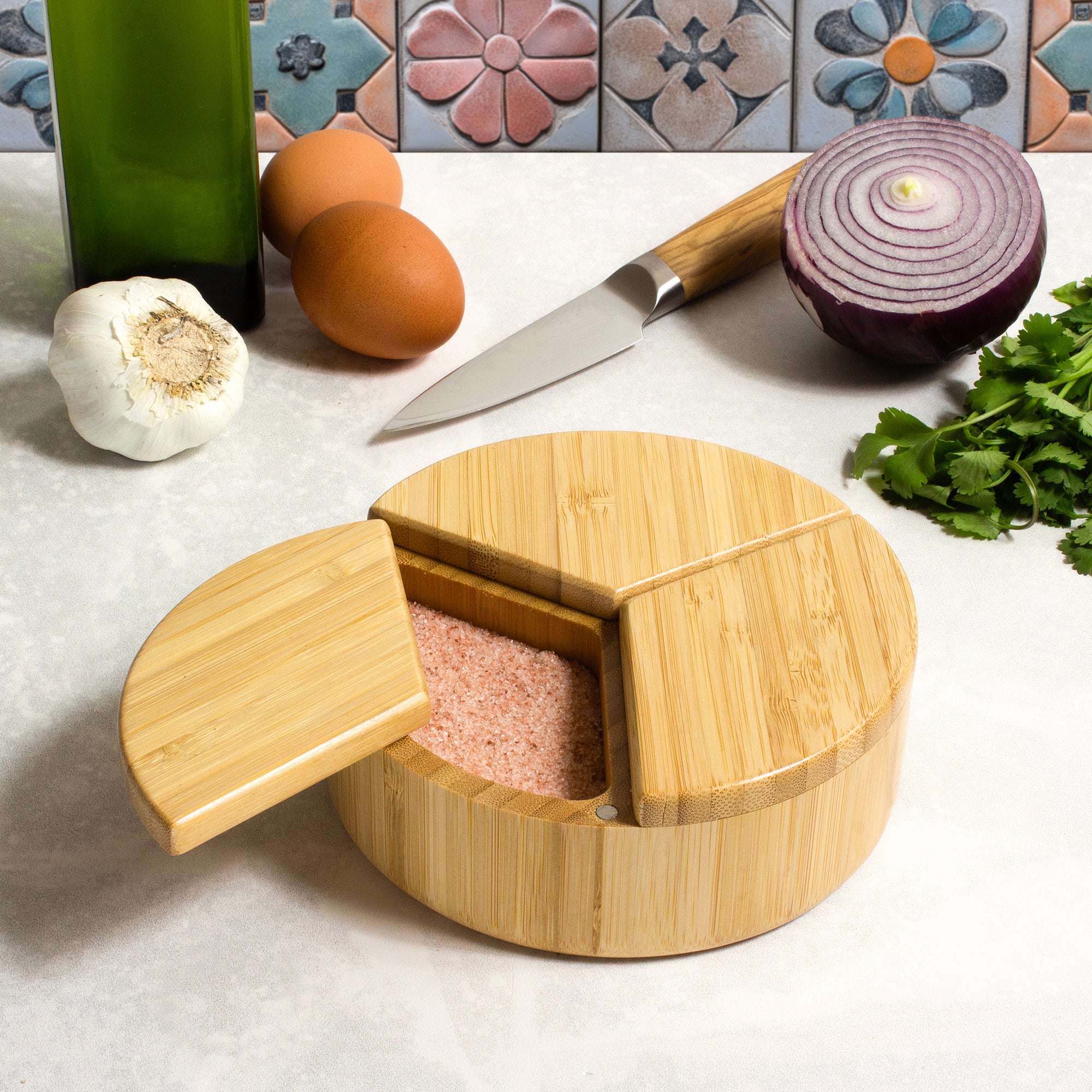 Premium Trio Salt Cellar Set - Ceramic Salt & Pepper Shakers with Lids - Perfect for Kitchen, Dining Table & Gift Giving
