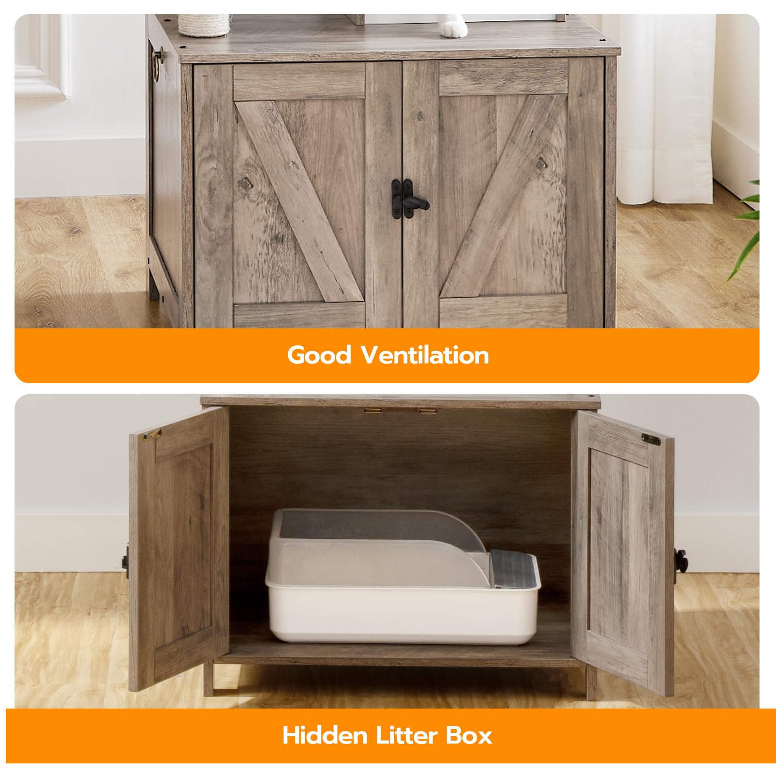 HOOBRO Wooden Cat Tree Tower with Litter Box Enclosure - All-in-One Indoor Cat Furniture with Scratching Posts, Hidden Litter Box & Cat House - Perfect for Small Spaces & Multi-Cat Homes (Greige BG15MZ03) | Ideal for Apartments, Living Rooms & Pet-Friendly Spaces
