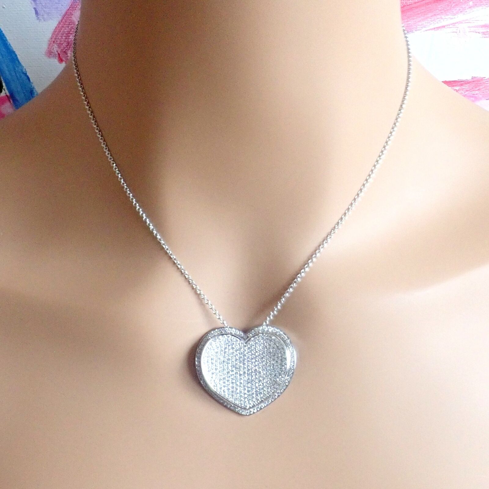 Authentic Pasquale Bruni 18k White Gold 2.02ct Pave Diamond Heart Necklace - Luxury Valentine's Gift for Her, Anniversary Jewelry & Romantic Occasion Present